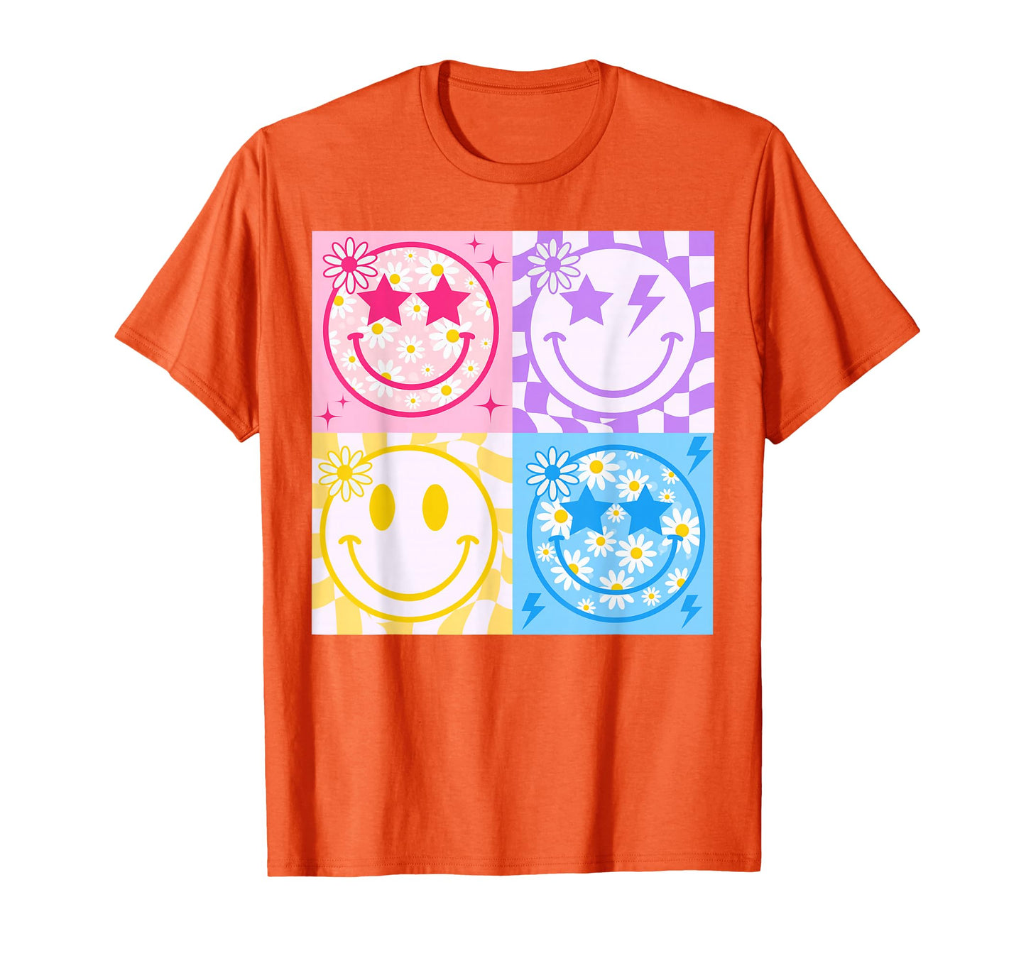 Happy Face Smile Checkered Pattern Retro Vibes Trendy Funny T-Shirt