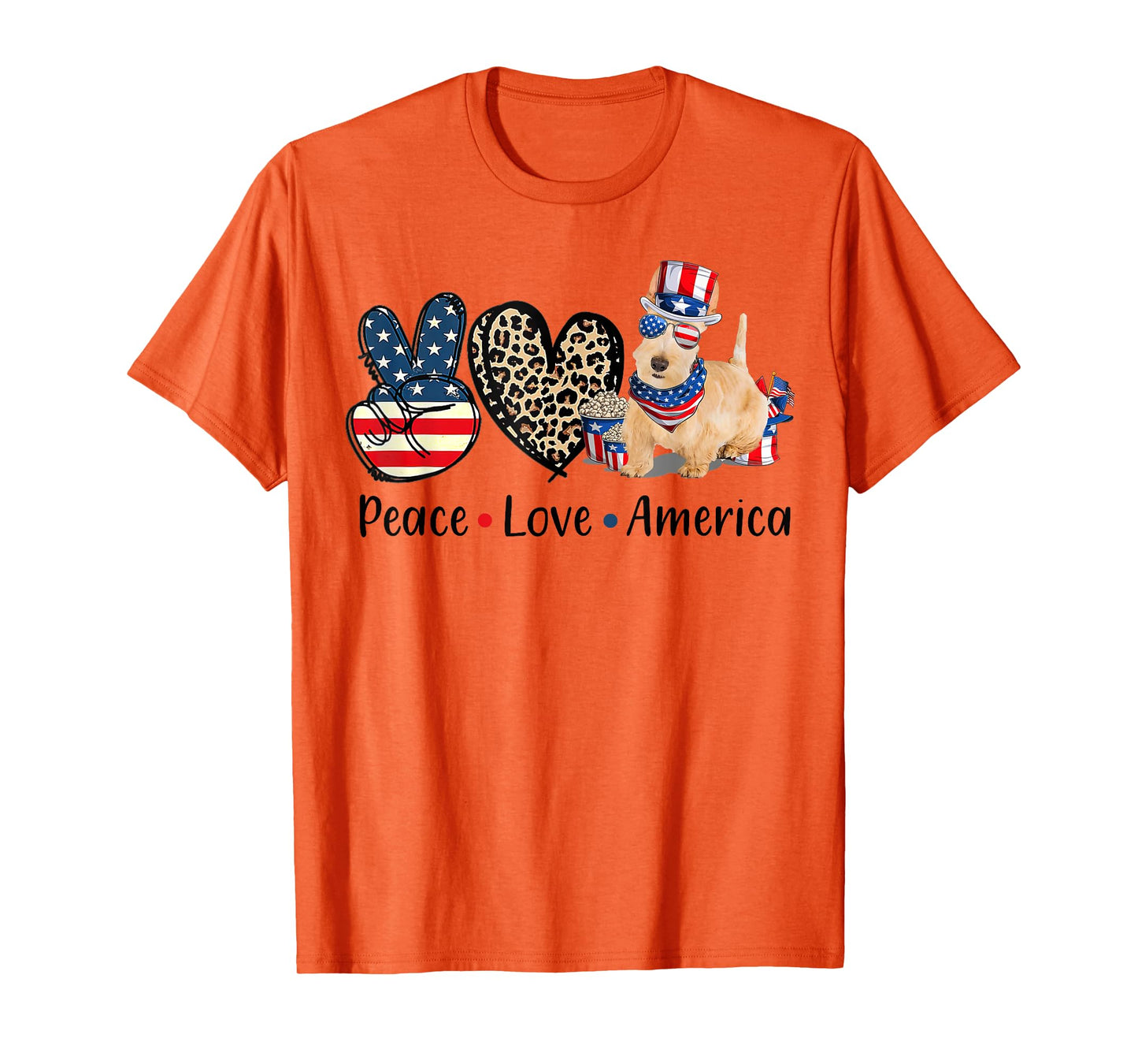 Peace Love Wheaten Scottish Terrier Dog Patriotic America T-Shirt