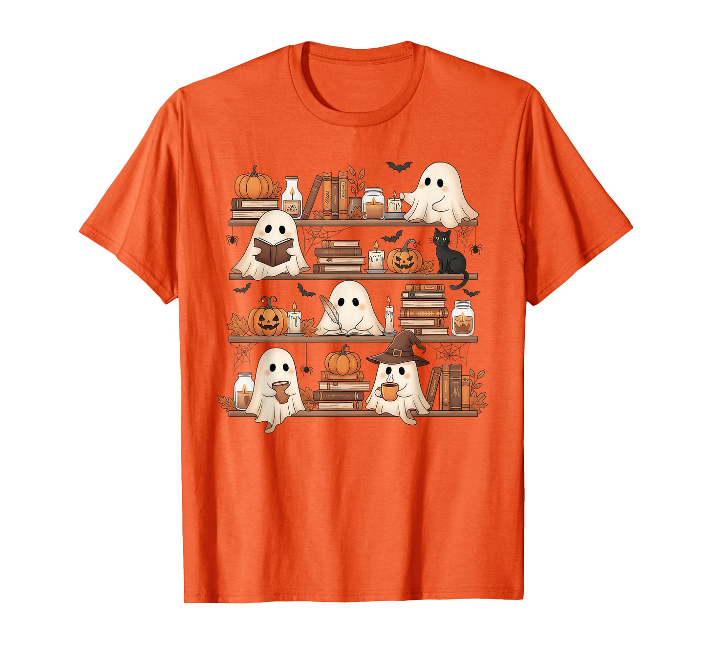 Ghost Reading Book Lovers Library Halloween Spooky T-Shirt