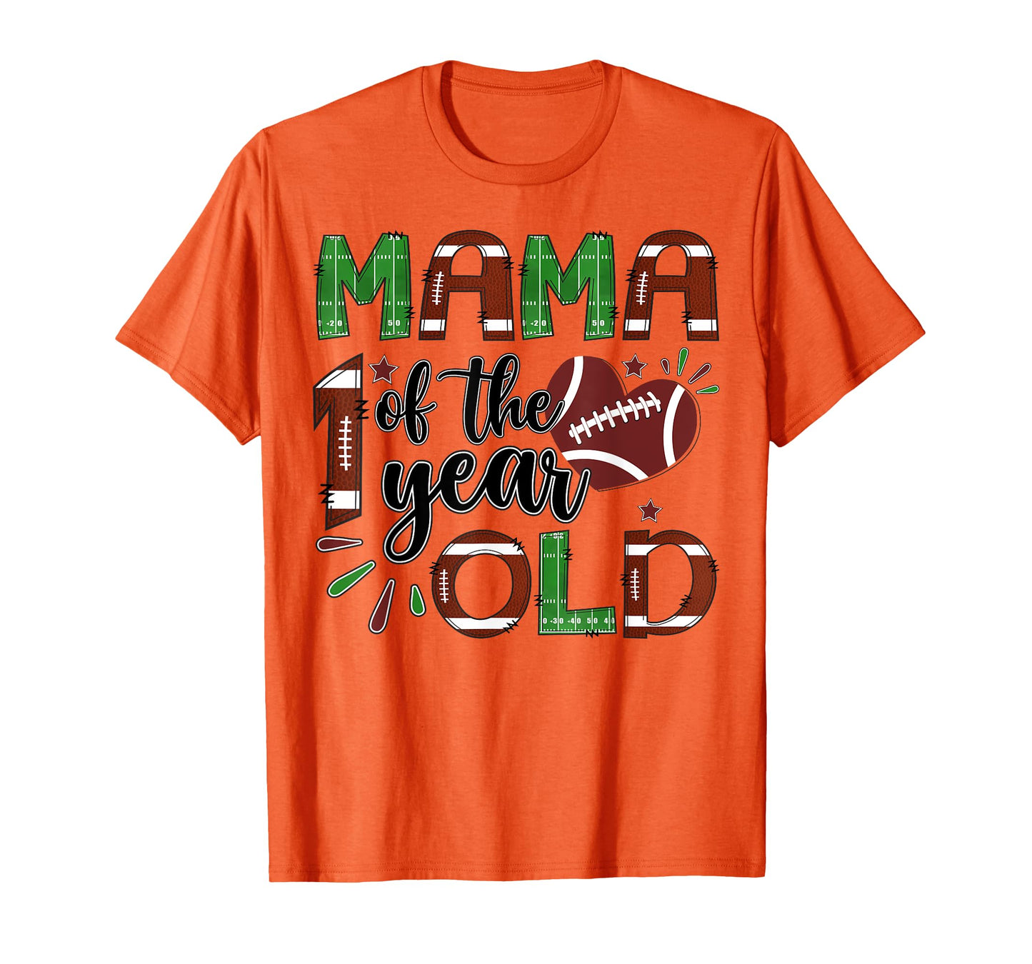 Mama Of The 1 Year Old Football 1St Year Down Birthday T-Shirt