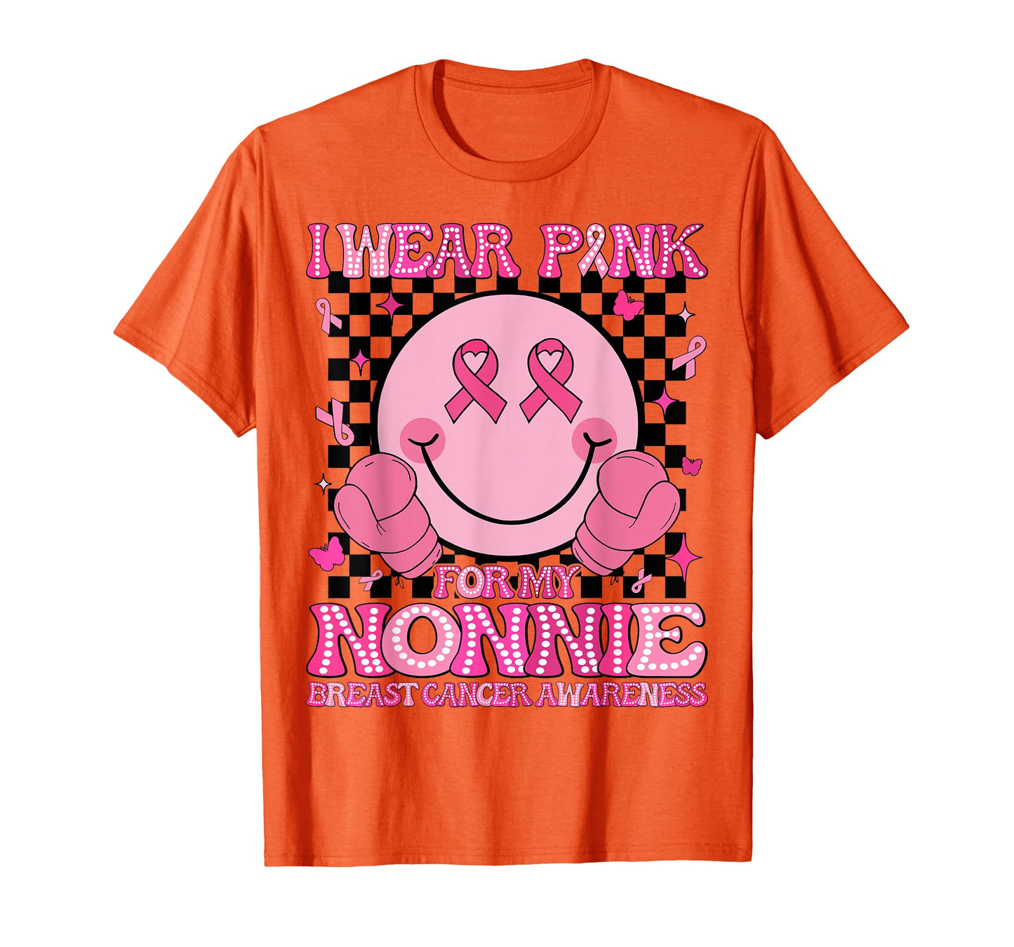 I Wear Pink For My Nonnie Breast Cancer Awareness Groovy T-Shirt