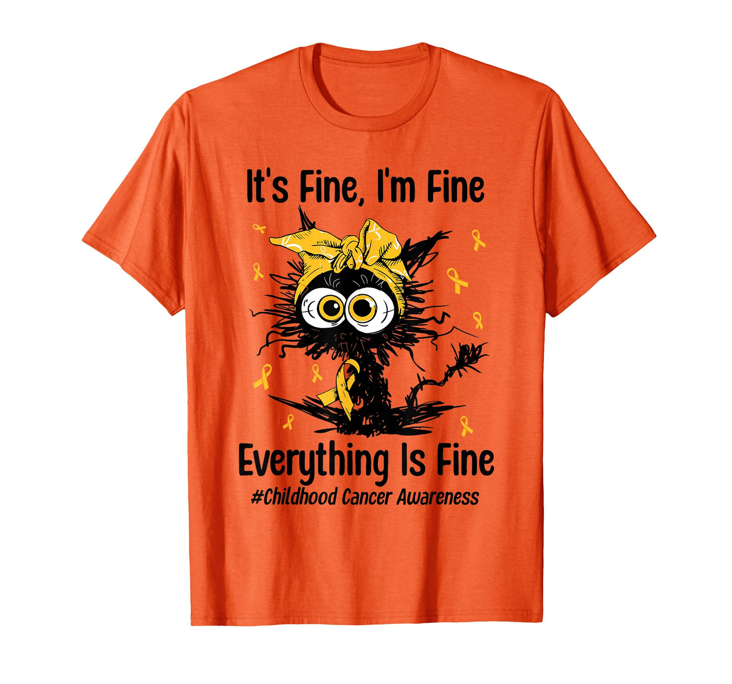 Motivational Childhood Cancer Awareness Cat Gold Ribbon T-Shirt