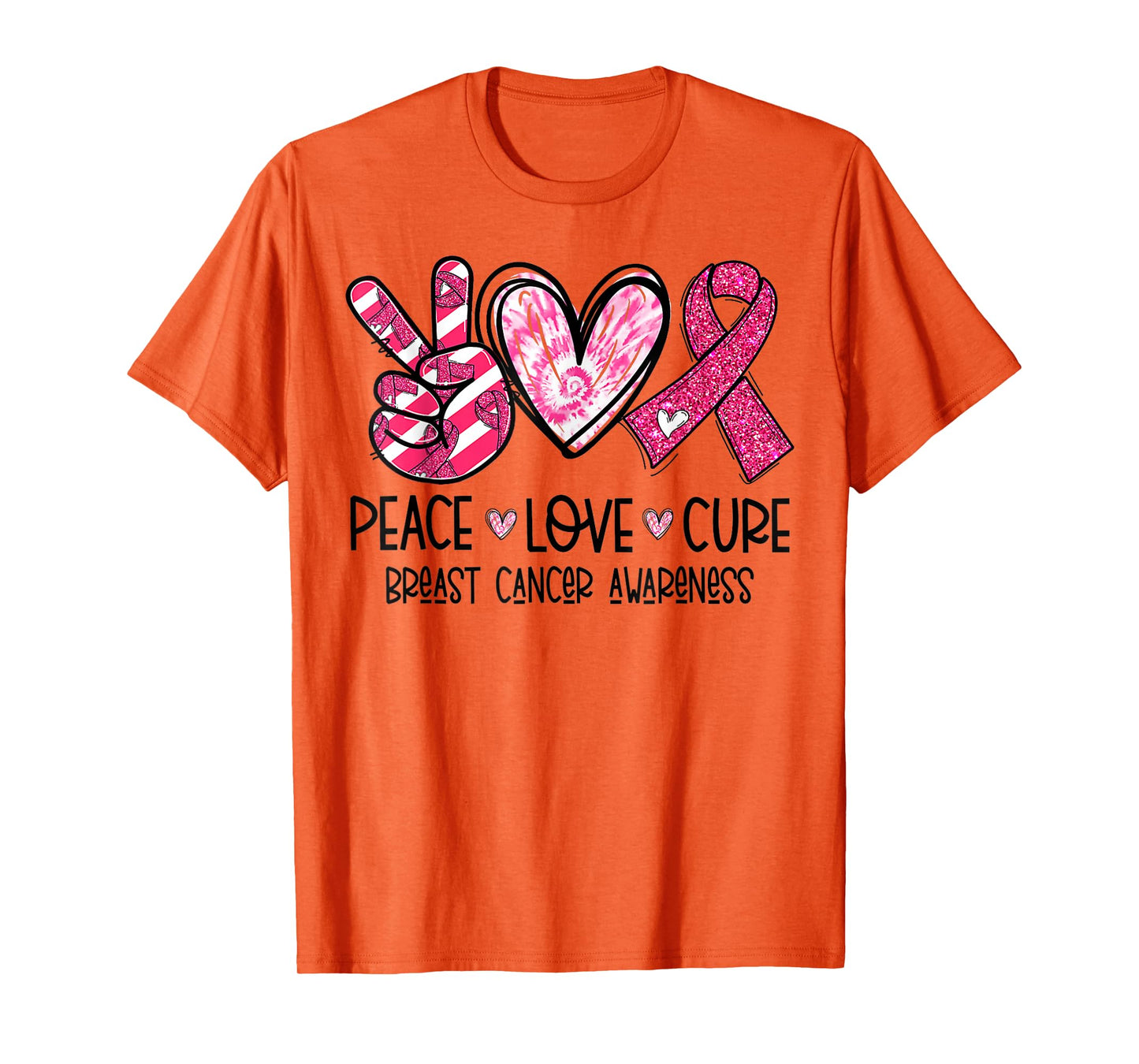 Peace Love Cure Breast Cancer Awareness Warrior Pink Ribbon T-Shirt