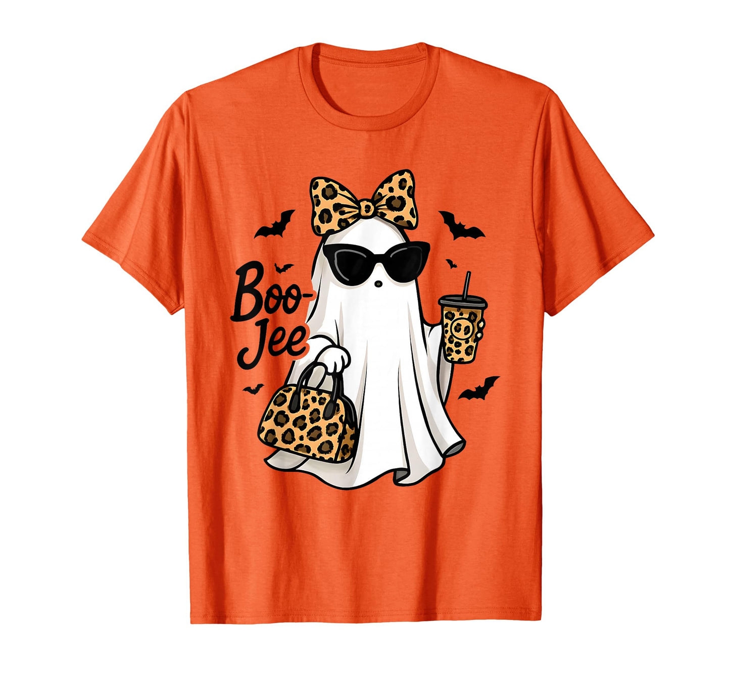 Boo JEE Ghost with Coffee Coquette Bow Halloween Women Girl T-Shirt