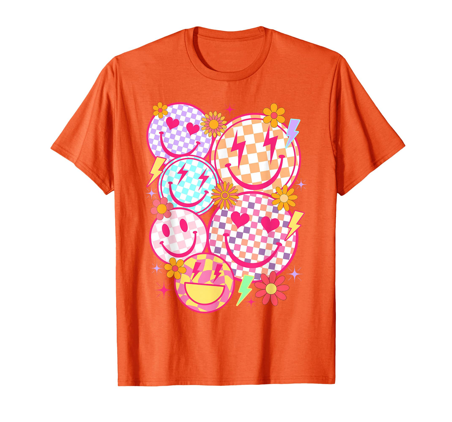 Retro Happy Face Checkered Pattern Smile Face Trendy Funny T-Shirt