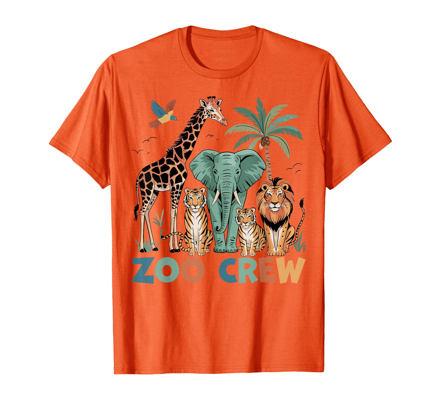 Wildlife Safari Animal Giraffe Elephant Tiger Lion Zoo Crew T-Shirt