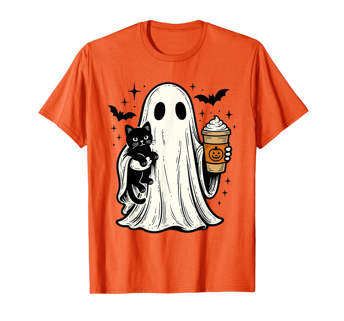 Vintage Halloween Ghost Holding Black Cat Pumpkin Spice T-Shirt
