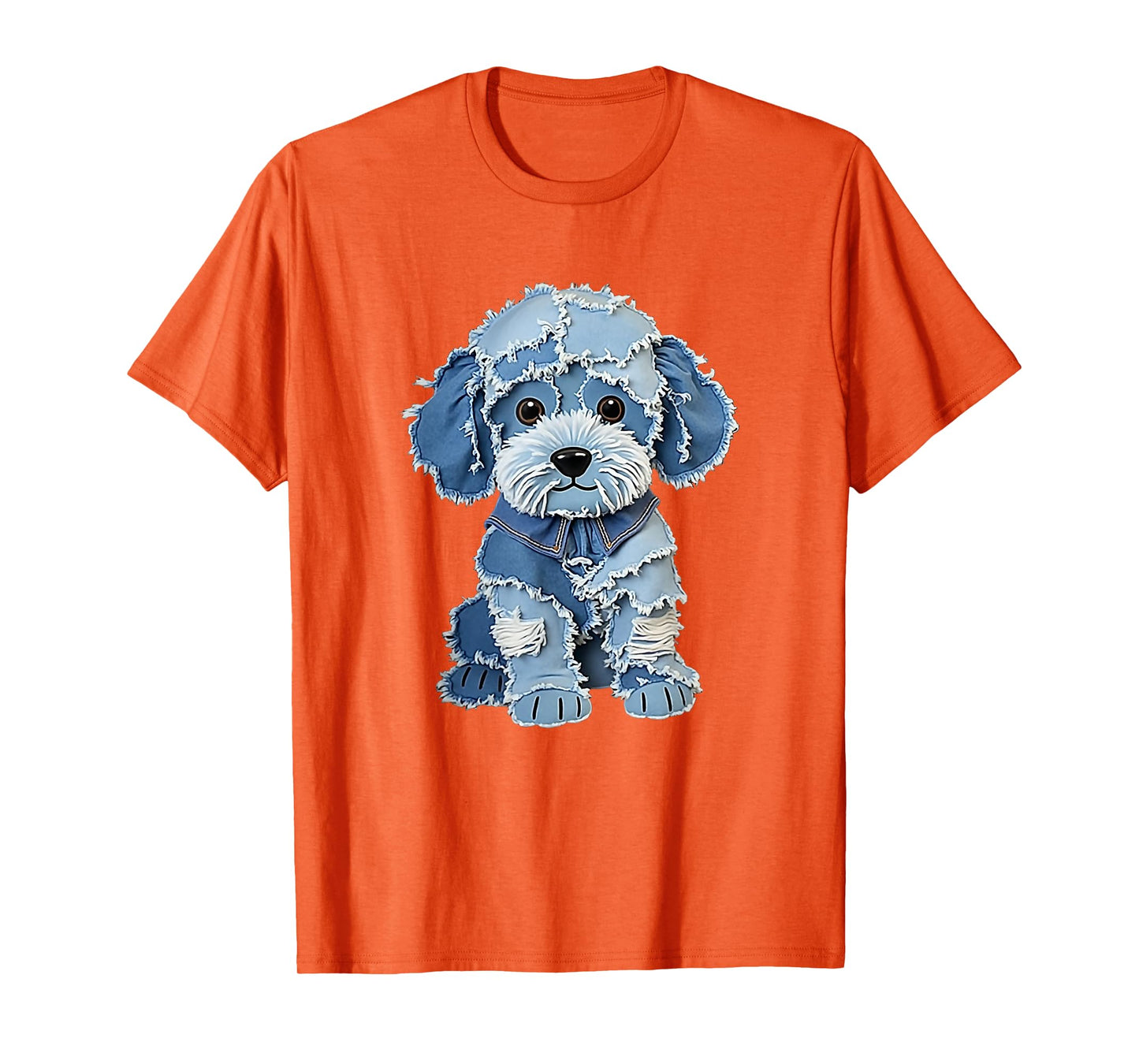 Retro Funny Denim Patch Animal Dog Print Men Women T-Shirt