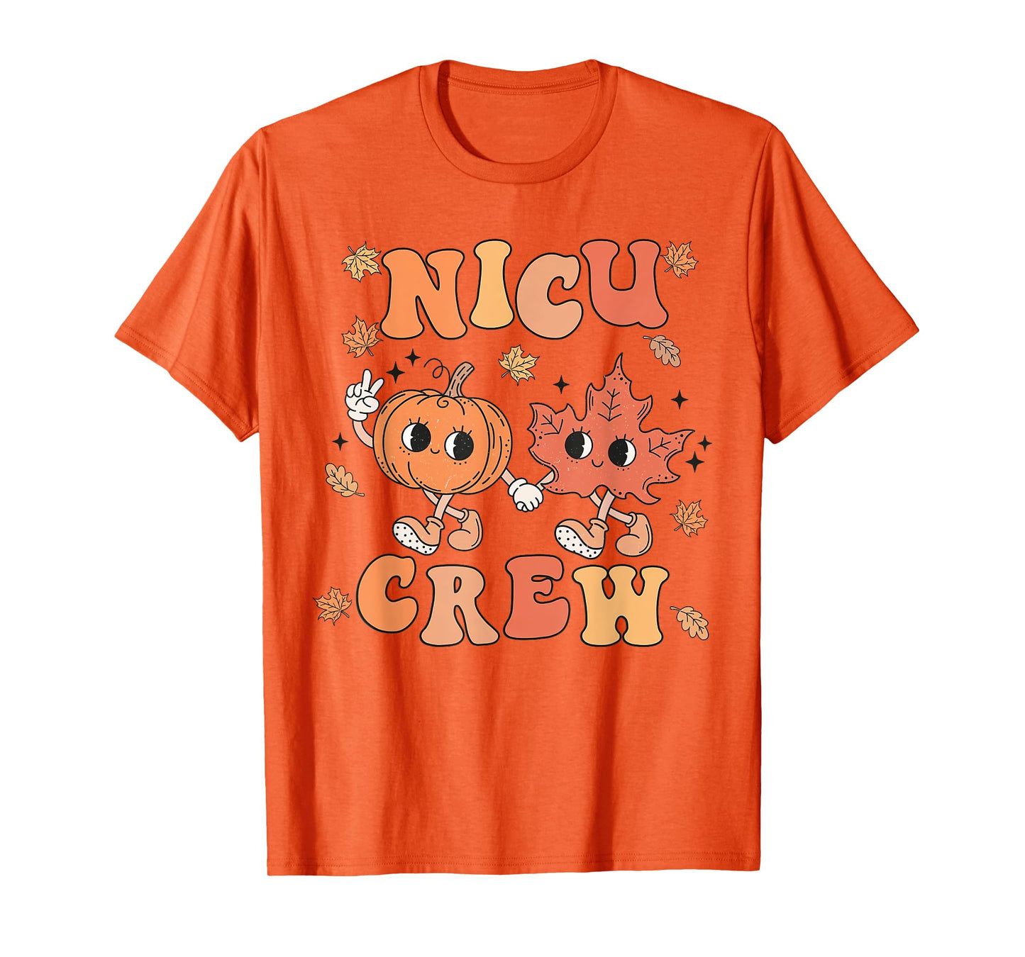 NICU Crew Pumpkin Leaf Fall NICU Nurse Halloween T-Shirt