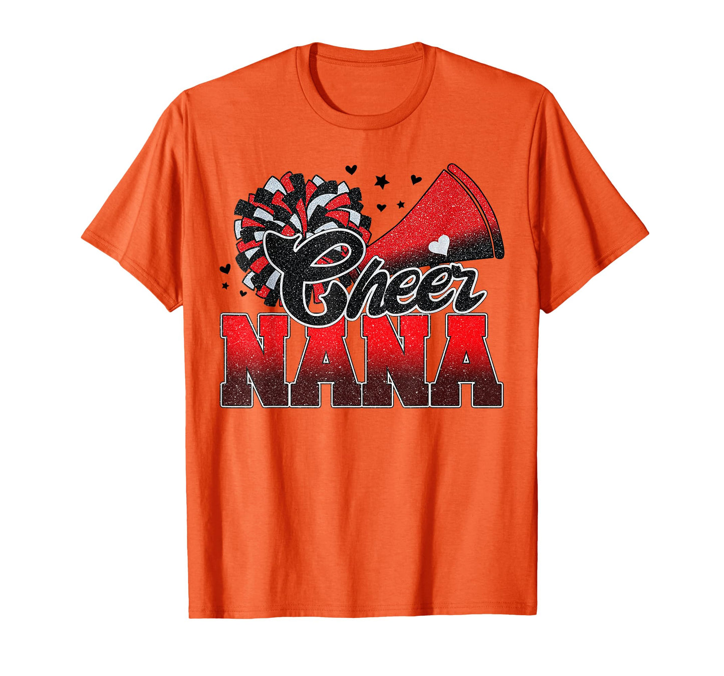 Cheer Nana Cheer Leader Gift Biggest Fan Black Red Pom Pom T-Shirt