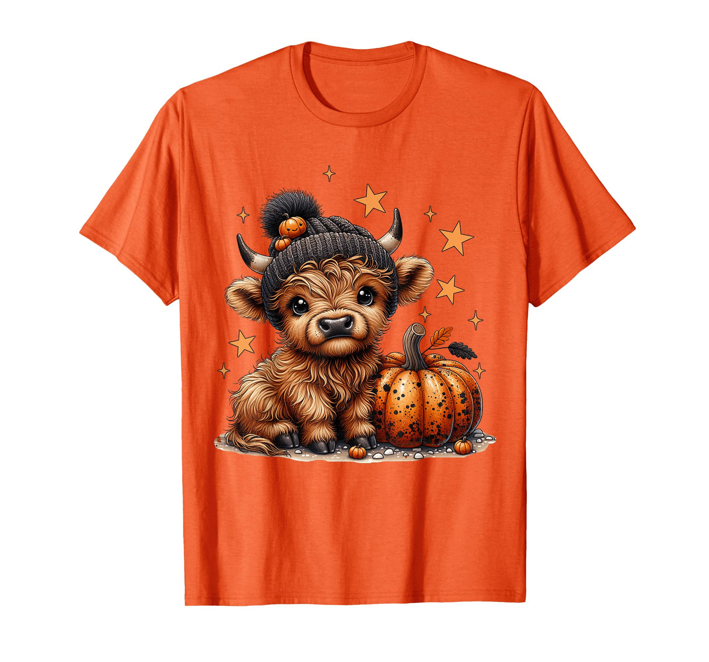 Moo Highland Cow Halloween Pumpkin Season Women Girls Kids T-Shirt