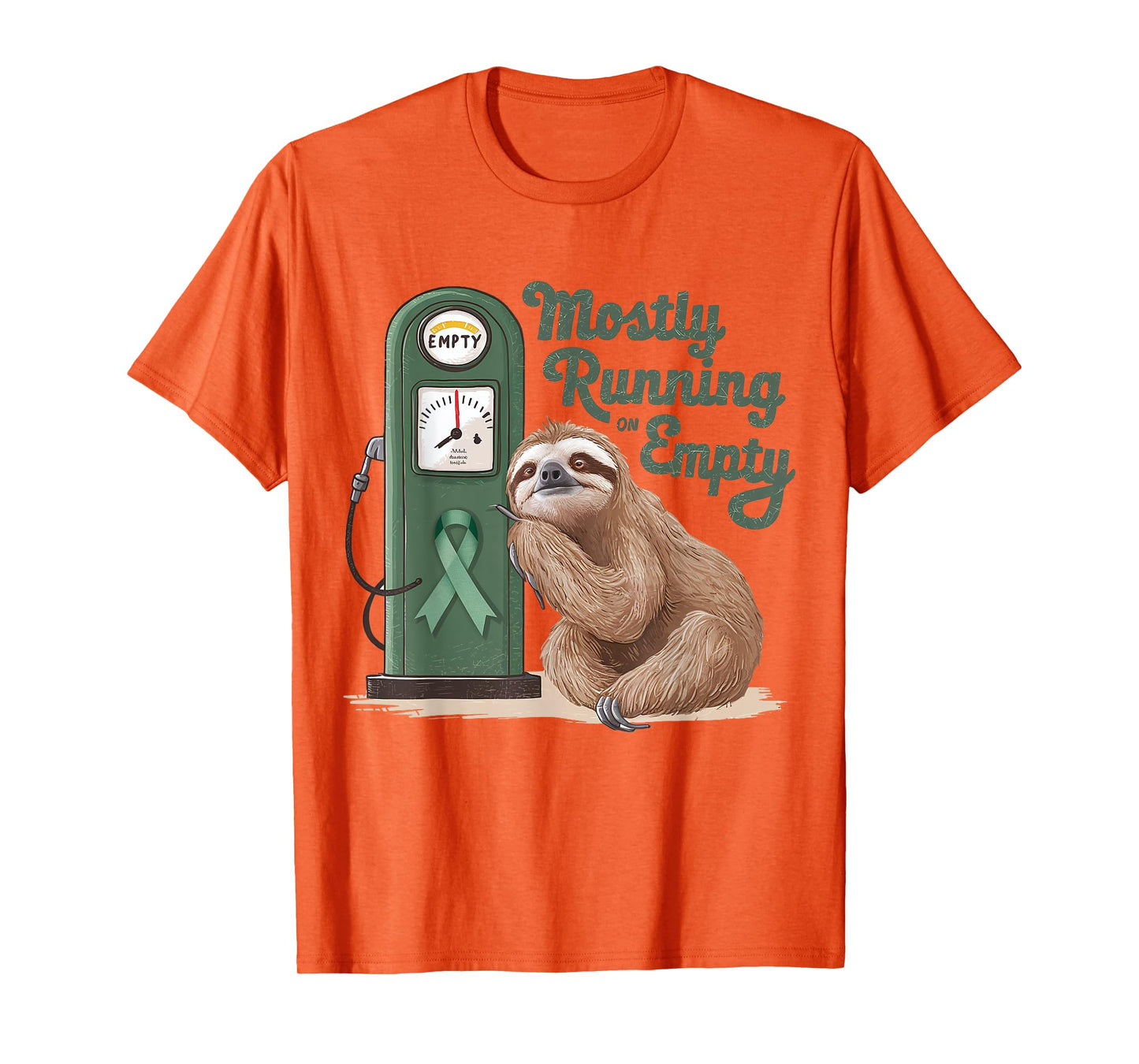 Mostly Running On Empty Gastroparesis Awareness Sloth Green T-Shirt