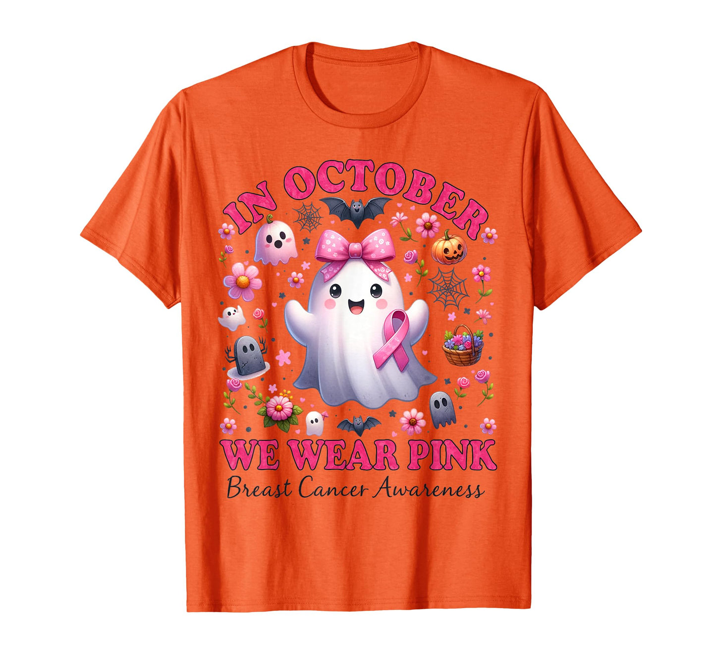 in October We Wear Pink Cute Breast Cancer Awareness Girls T-Shirt