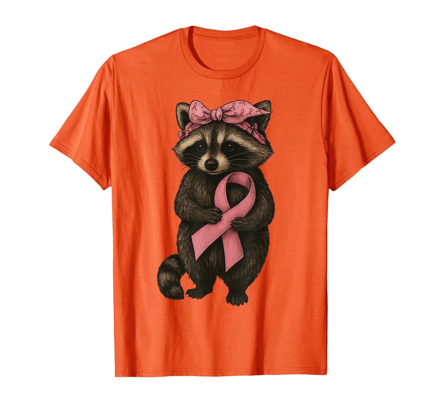 Raccoon Breast Cancer Awareness Pink Ribbon Cute Animal T-Shirt