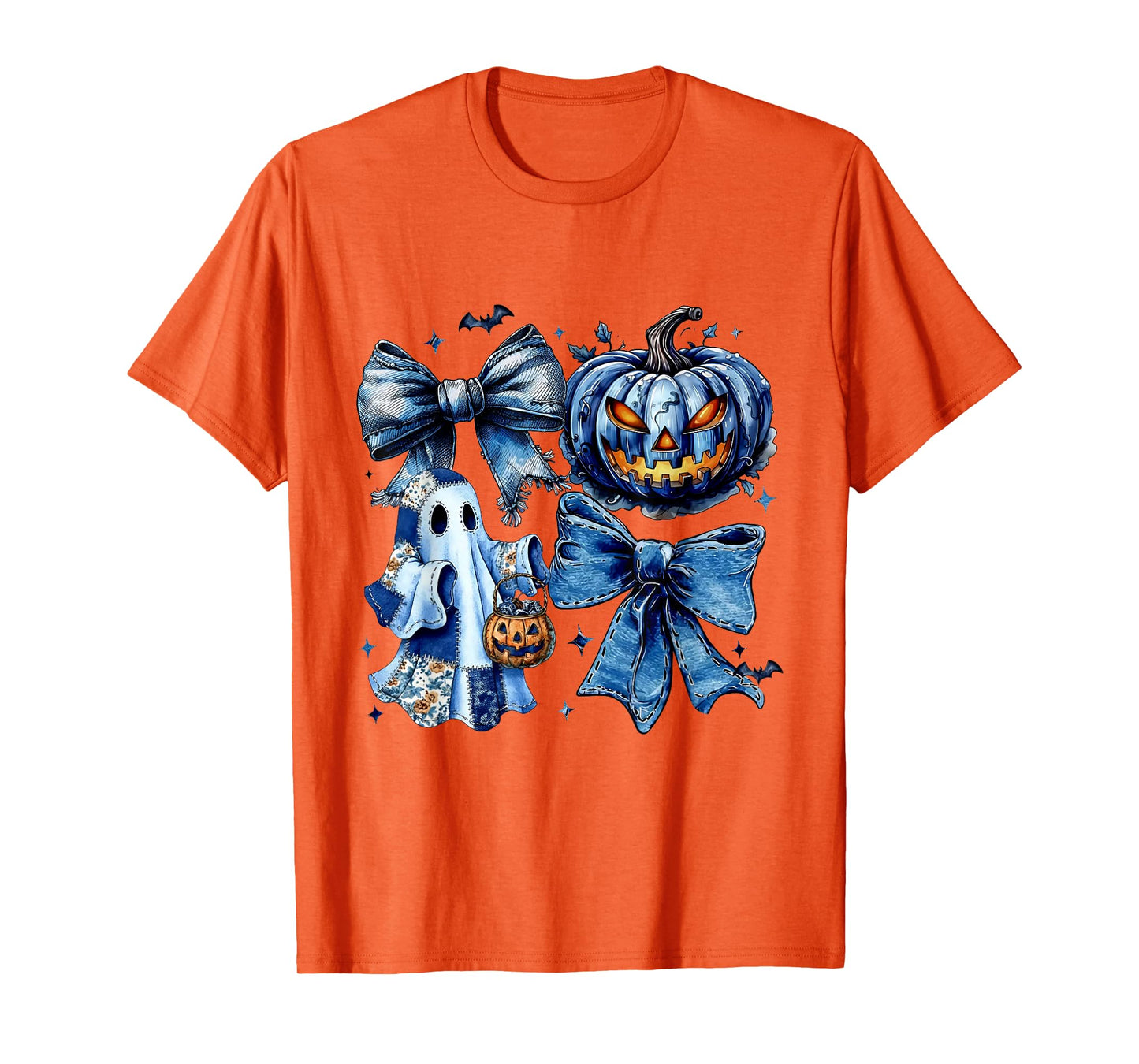Halloween Blue Denim Ghost Patchwork Spooky Ghost T-Shirt