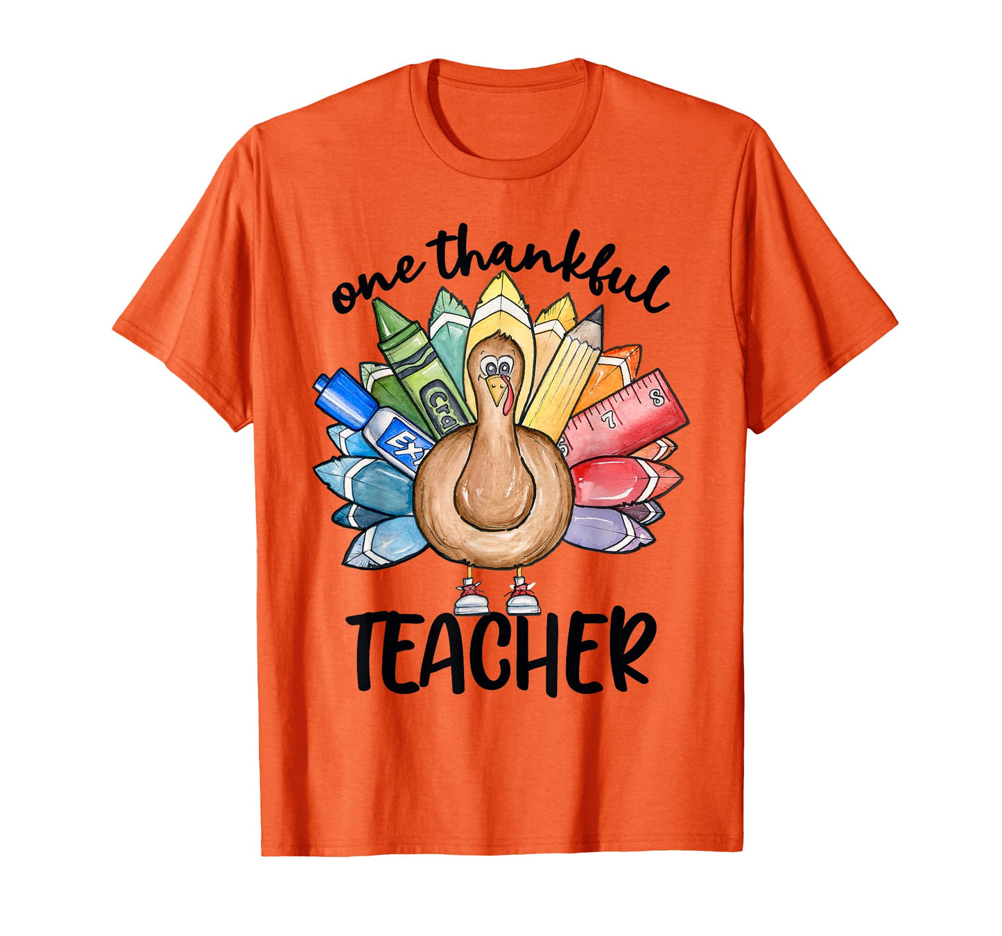 One Thankful Teacher Thanksgiving Turkey, Cute Crayon Pencil T-Shirt for Men Women