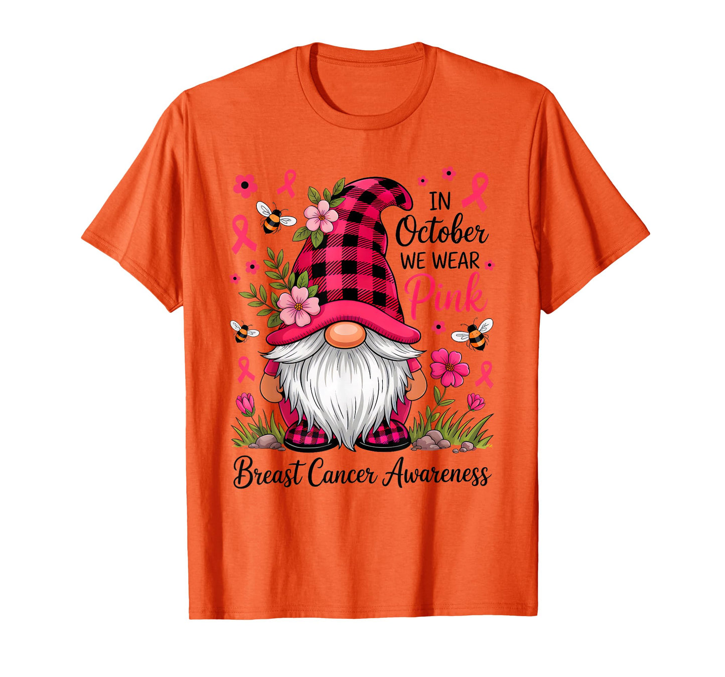 In October We Wear Pink Ribbon Warrior Gnomes Breast Cancer T-Shirt