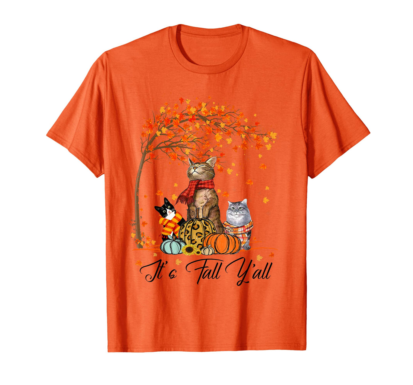 Cat It’s Fall Y’all Pumpkins Autumn Halloween Cat Fall Gifts T-Shirt