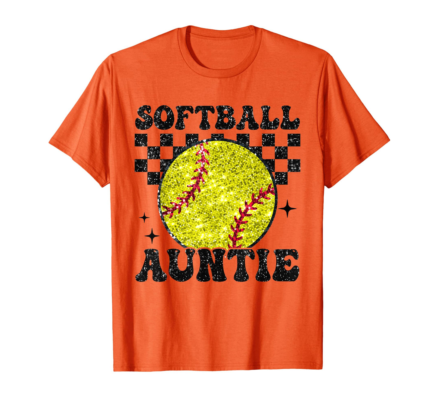 Softball Auntie Checkered Retro Funny Softball Aunt Family T-Shirt