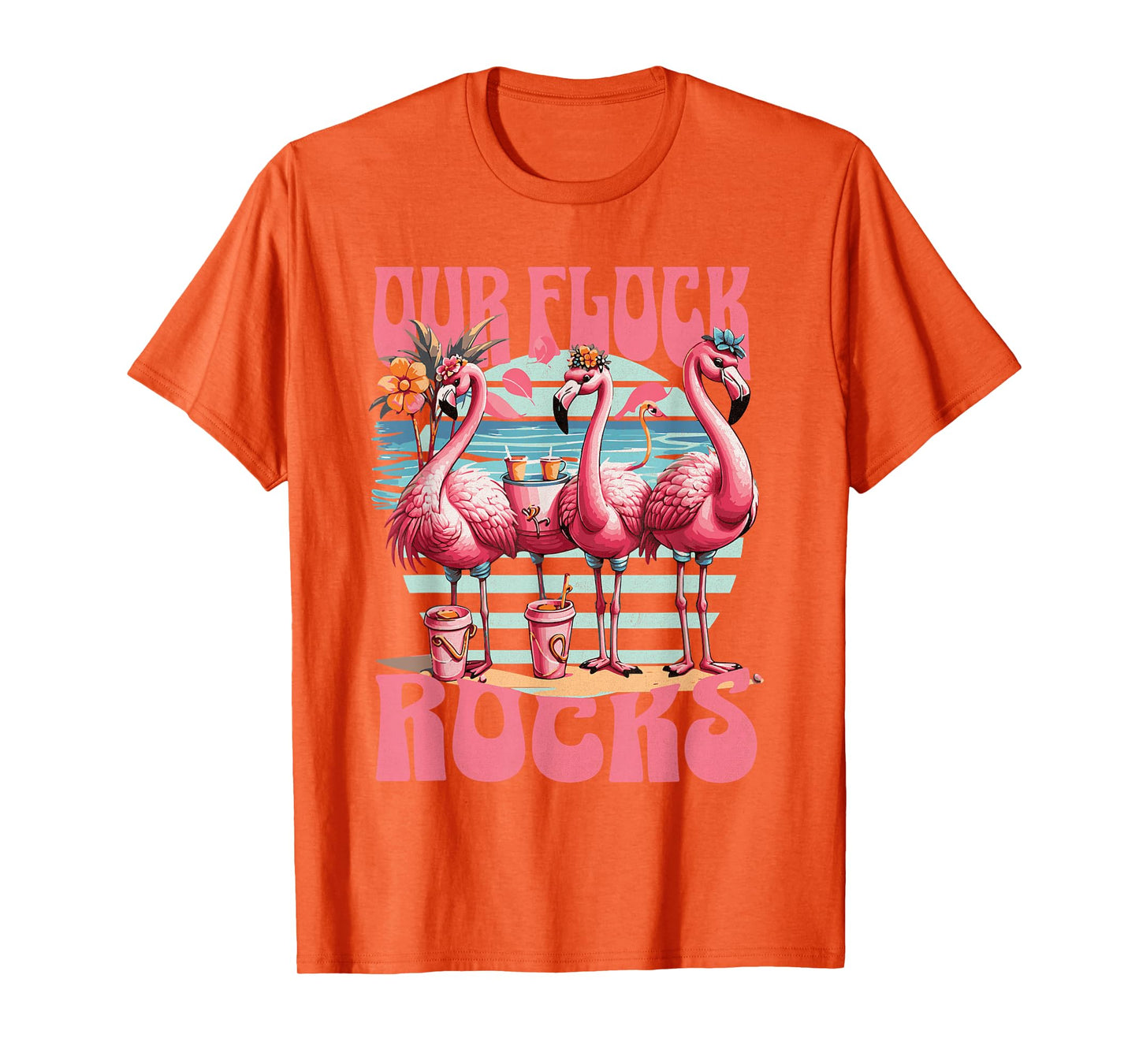 Our Flock Rocks Flamingo Summer Vacation Family Matching T-Shirt
