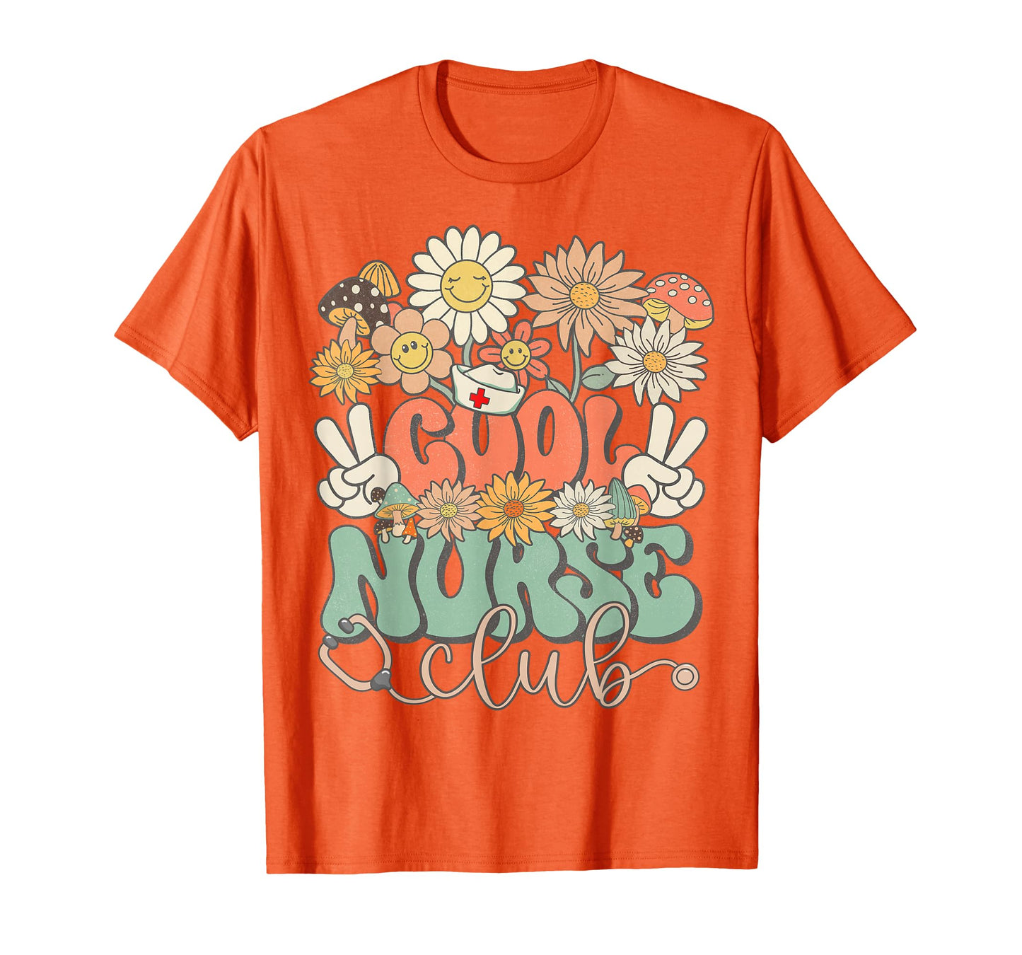 Cool Nurse Club Floral Hippie Groovy Retro Daisy Funny Nurse T-Shirt