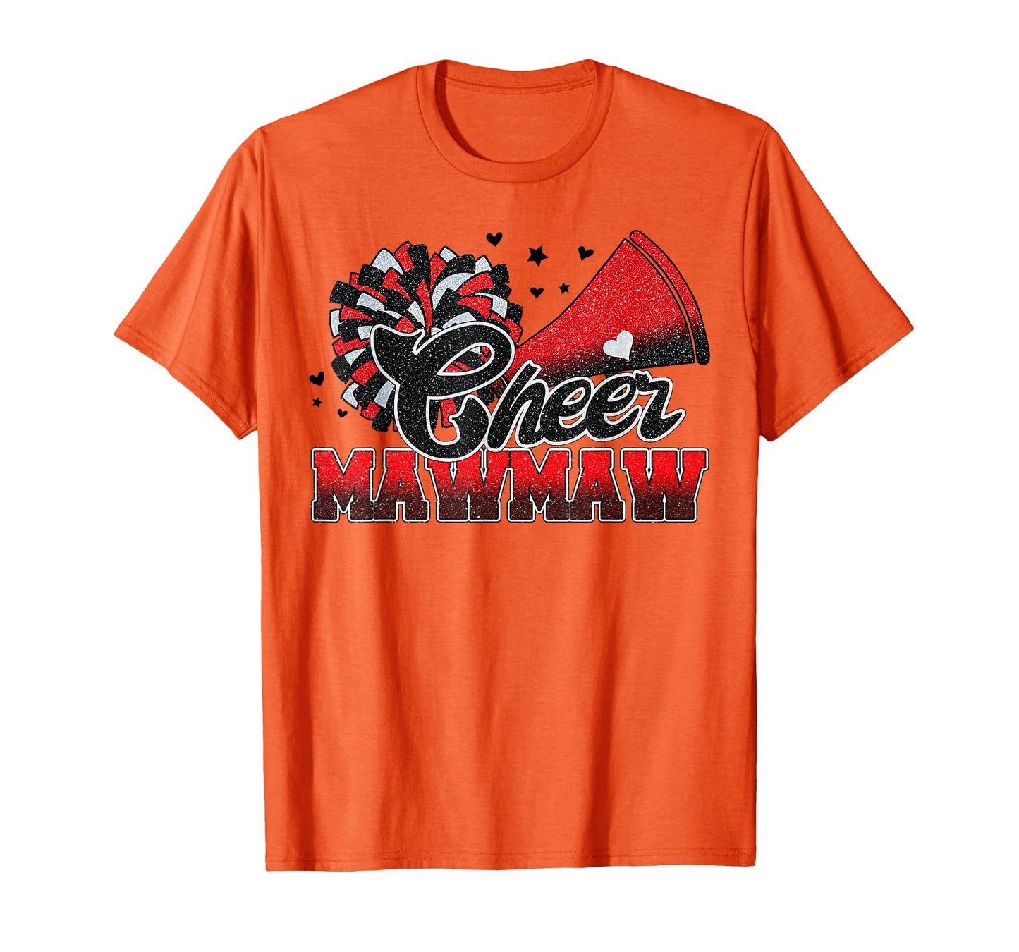 Cheer Mawmaw Cheer Leader Gift Biggest Fan Black Red Pom Pom T-Shirt