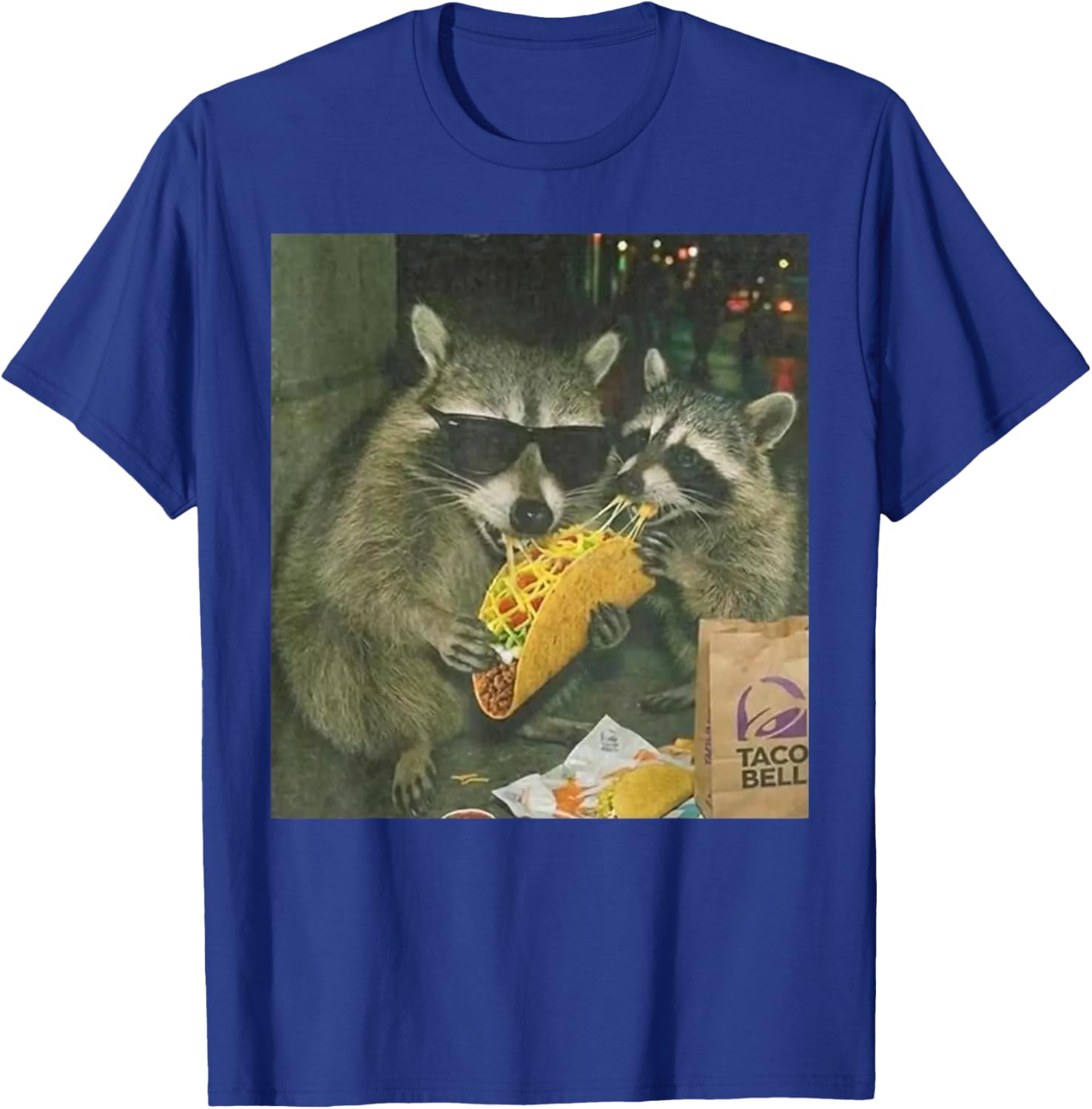 Funny Vintage Raccoon Eating Tacos Meme Humor Men Women T-Shirt T-Shirt - T-Shirt | Royal