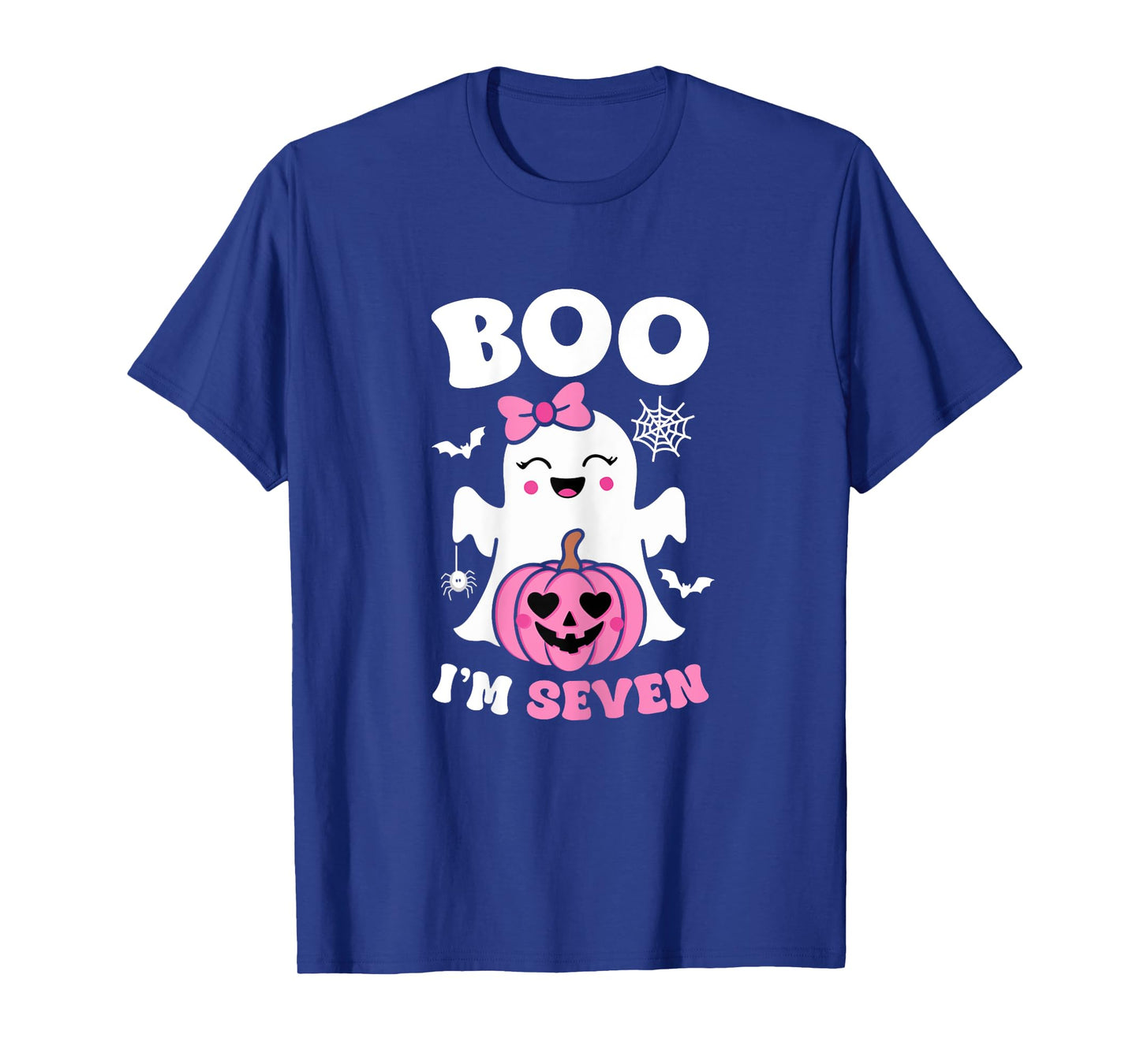 Ghost Boo I'm Seven Year 7th Birthday Girls Halloween Groovy T-Shirt