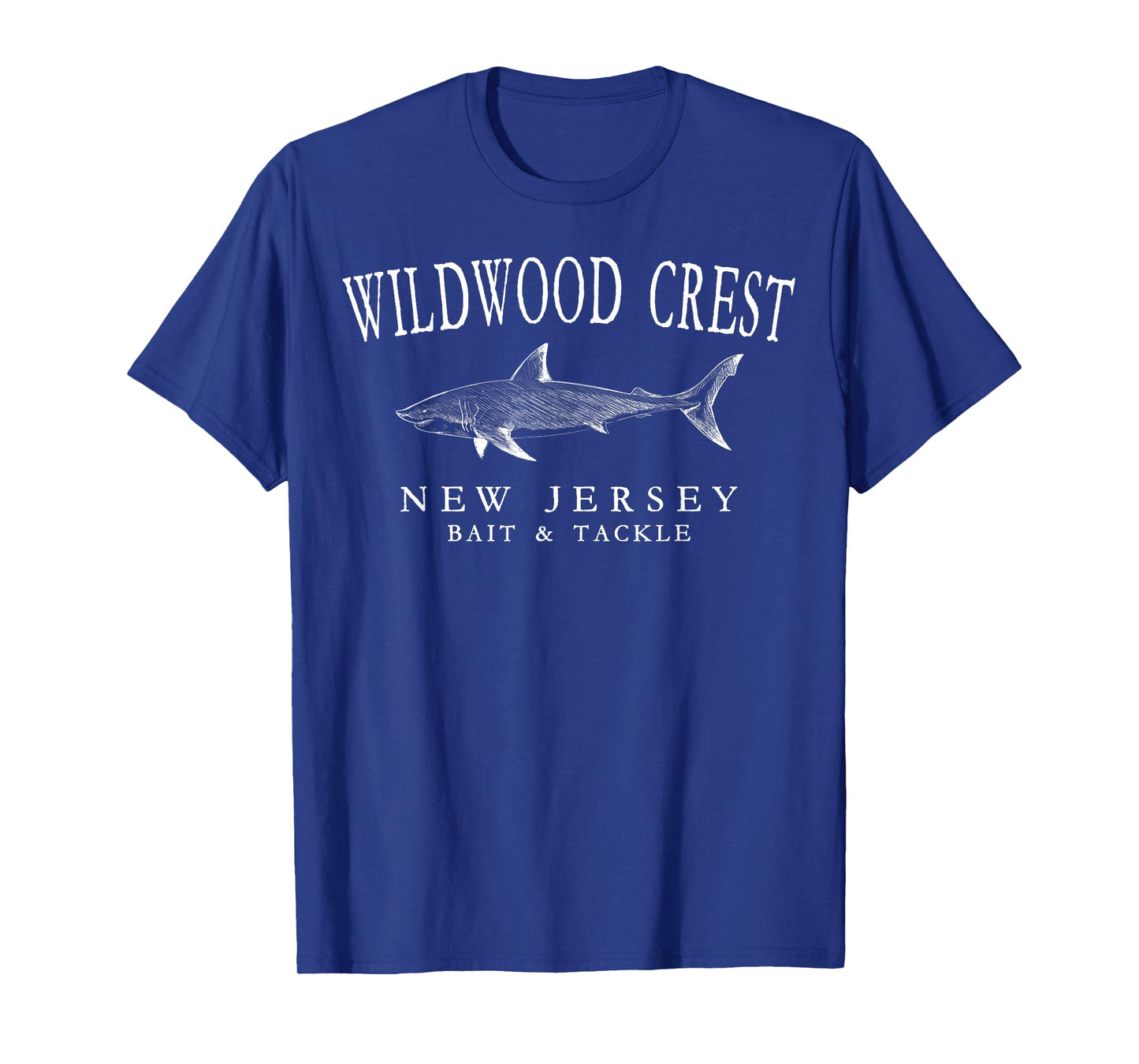 Wildwood Crest New Jersey Shark Fishing Arched White Letters T-Shirt