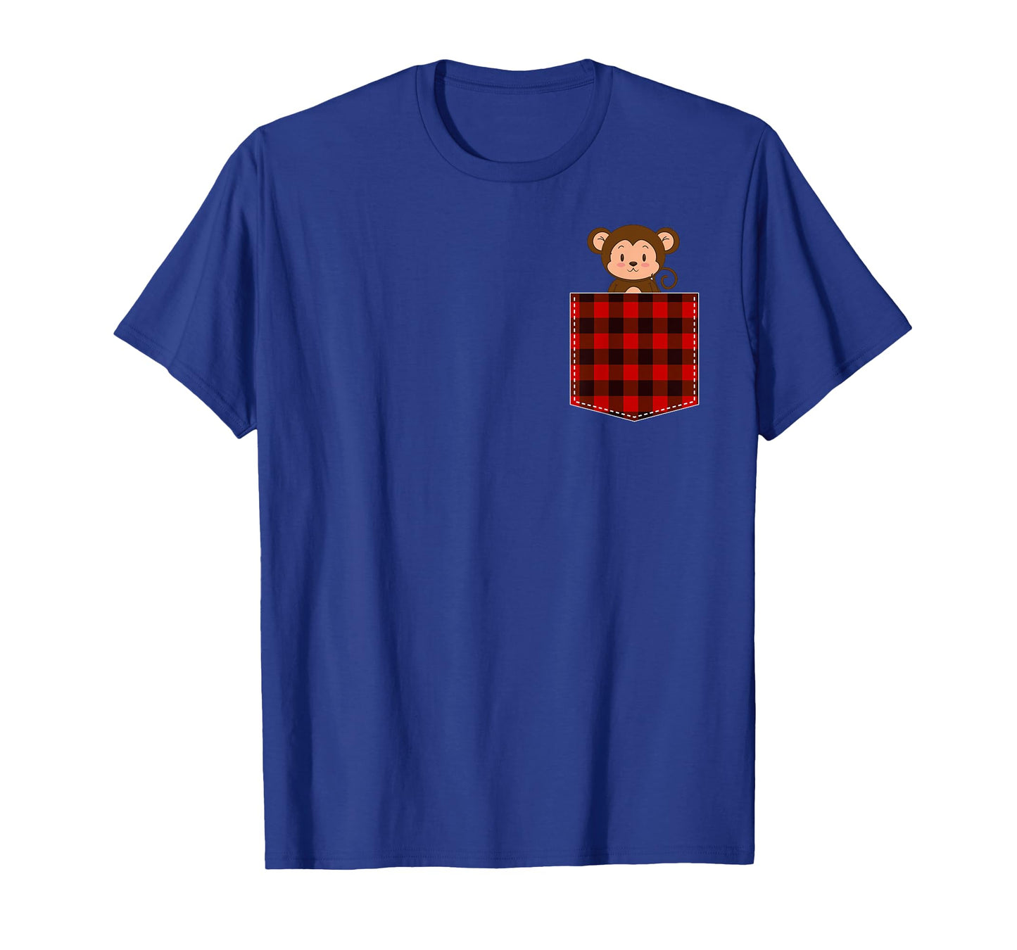 Red Plaid Monkey in Pocket Buffalo Family Pyjamas Christmas T-Shirt