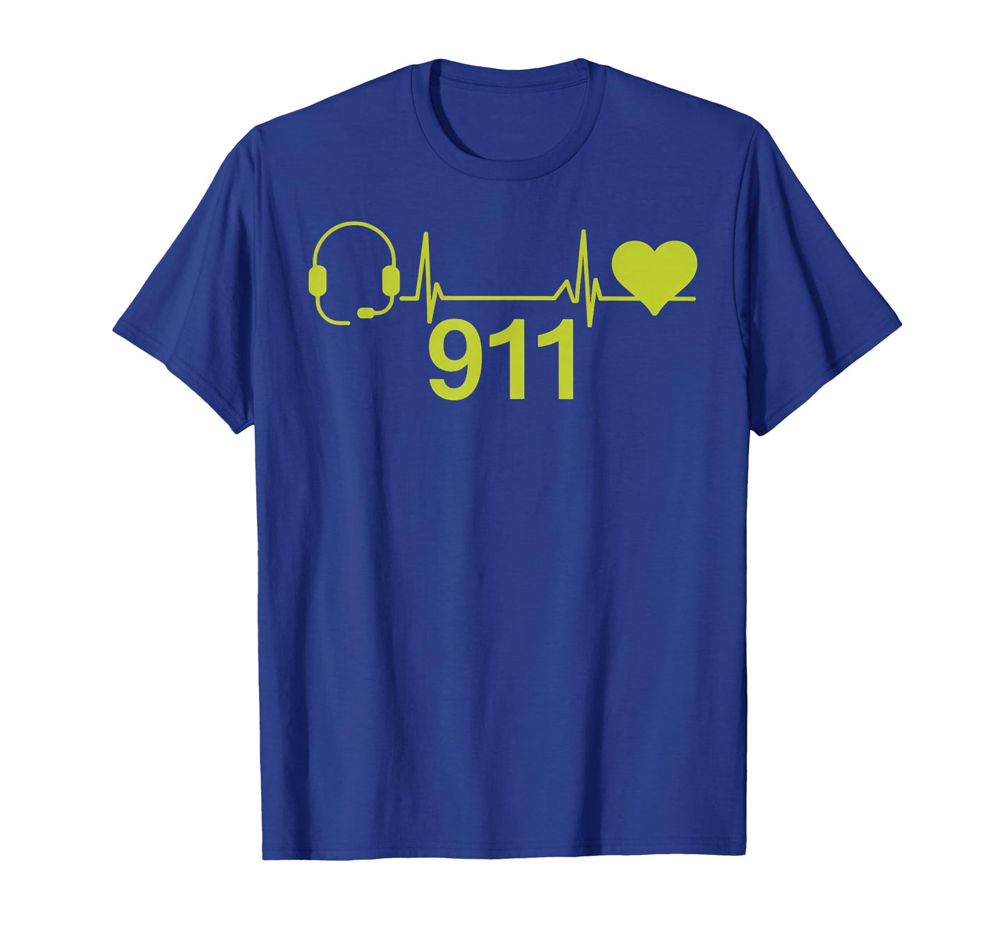 911 Headset Heart Emergency Responder Yellow 911 Dispatcher T-Shirt