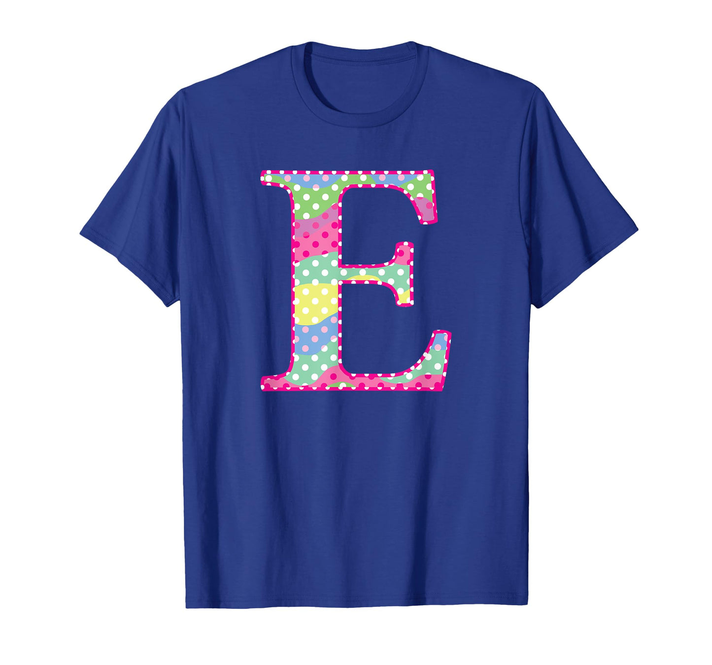 Girls Colorful Rainbow Polka Dot Monogram Initial Letter E T-Shirt