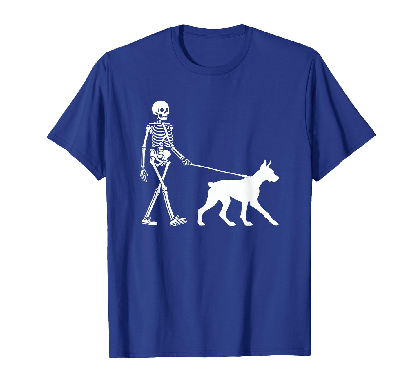 Skeleton Walking a Dog Doberman Pinscher Halloween Outfit T-Shirt