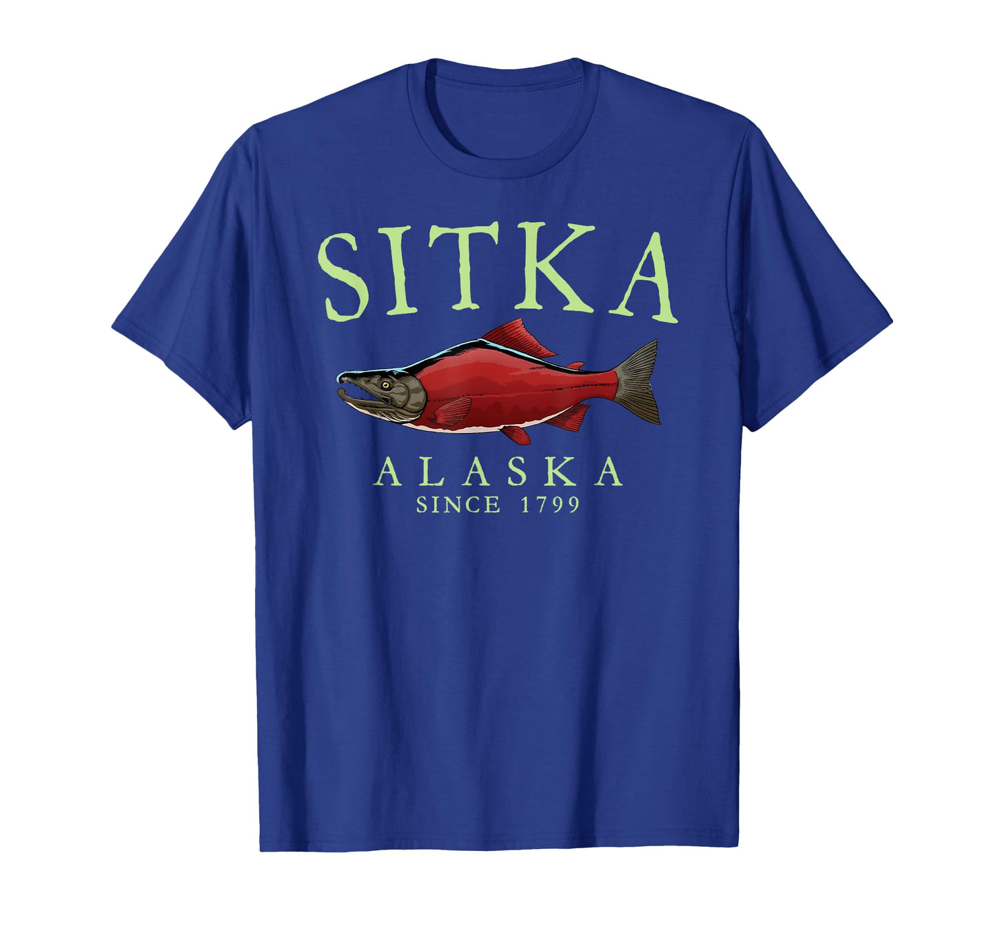 Sitka Alaska Salmon Since 1799 Arched Lime Letters T-Shirt