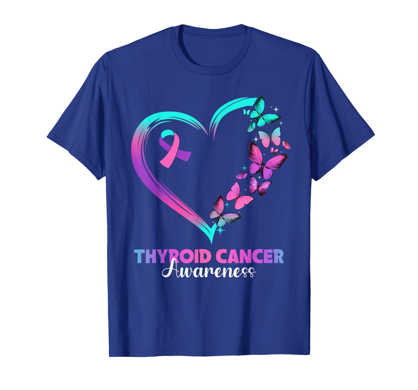 Butterfly Heart Ribbon Thyroid Cancer Awareness Warrior T-Shirt