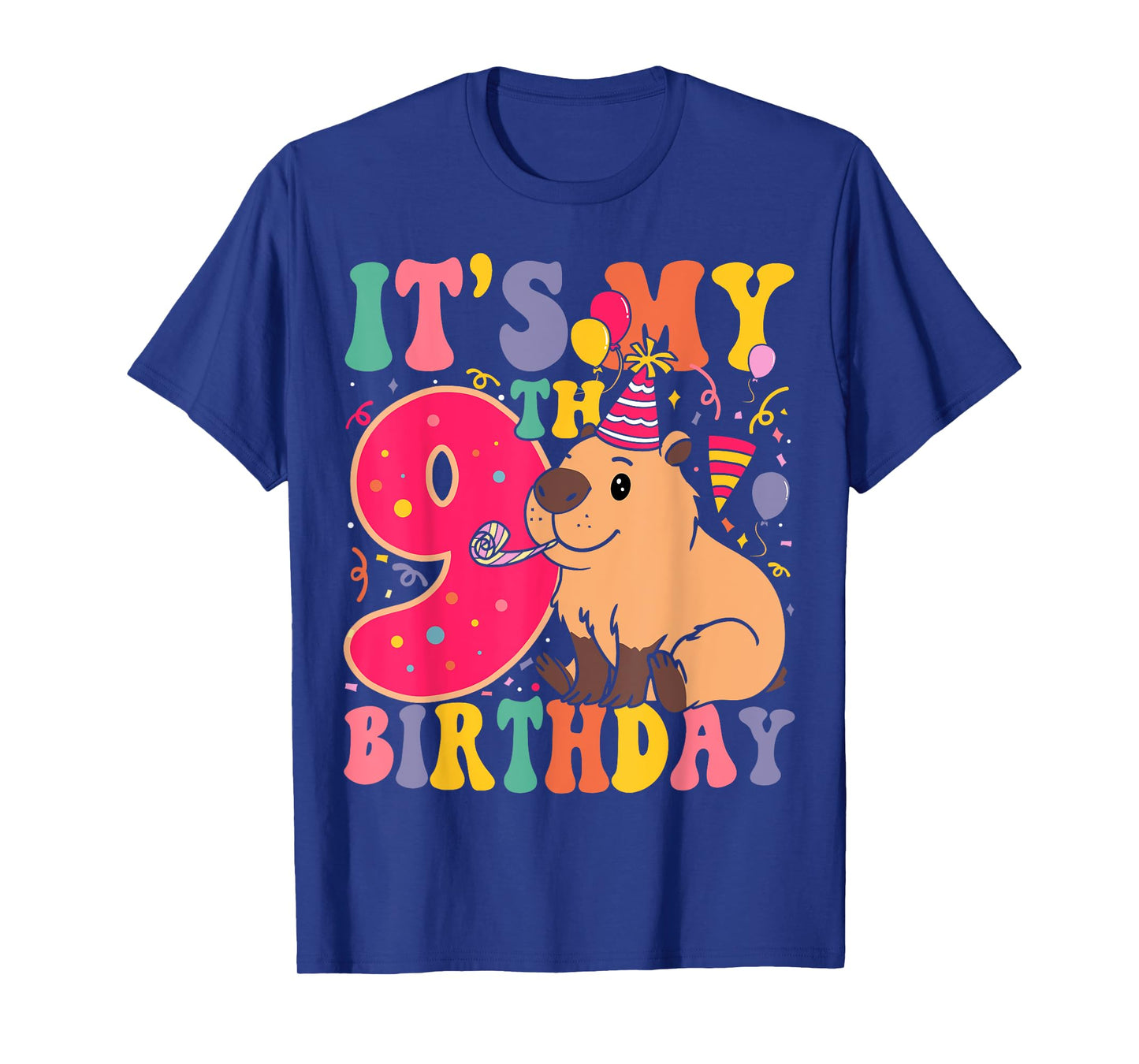 Its My 9th Birthday Donut Lover Cute Capybaras Kids Girls T-Shirt