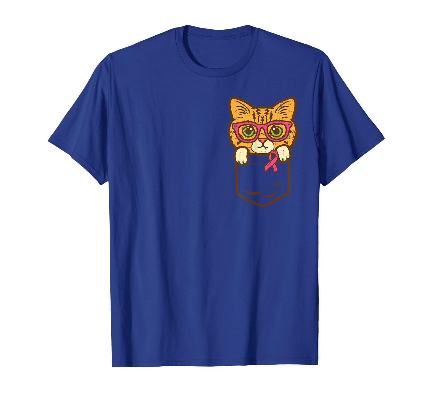 Pocket Cat Ribbon Breast Cancer Awareness Men Women Kids T-Shirt