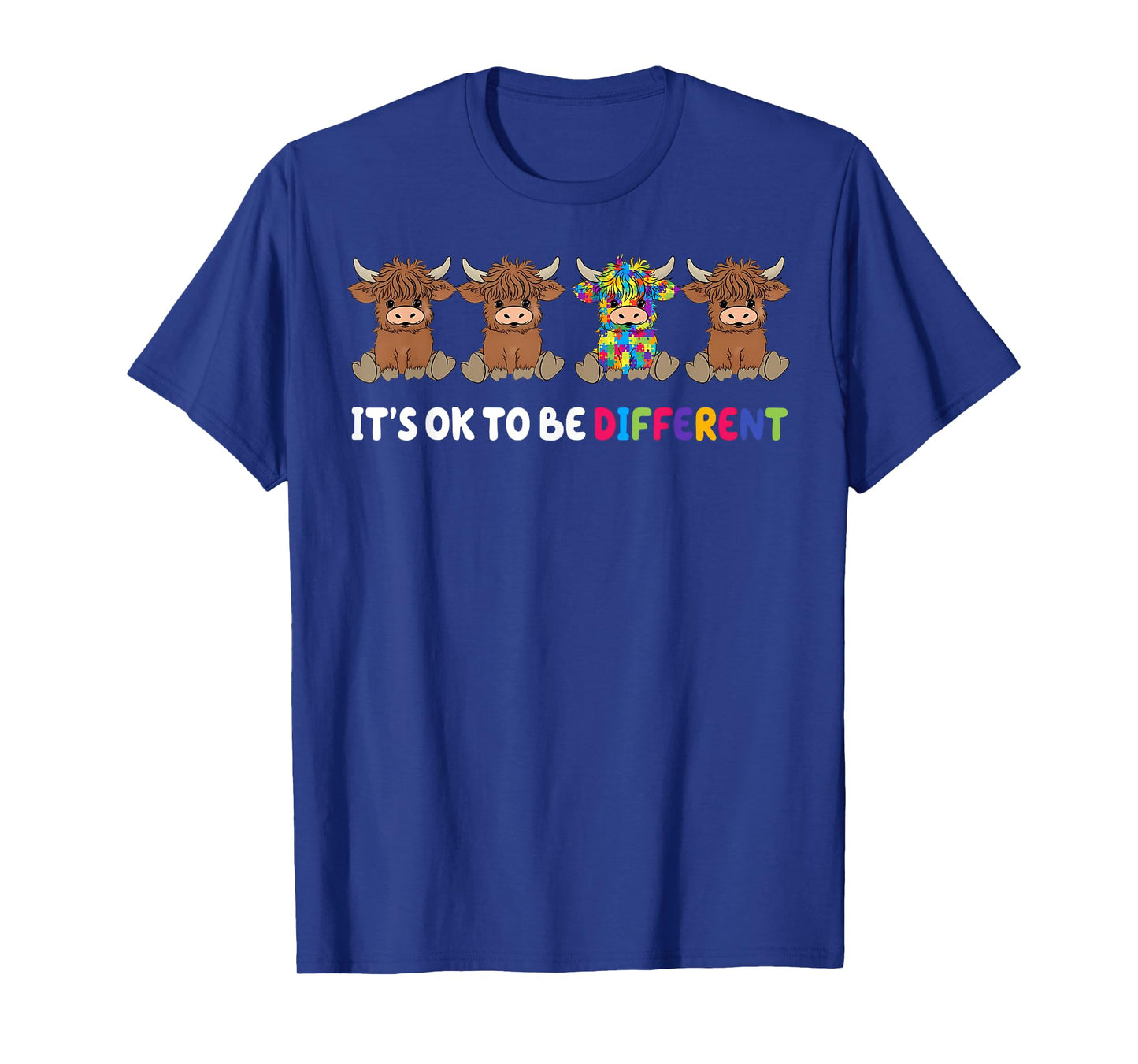 It's Ok To Be Different Highland Cow Puzzle Autism Awareness T-Shirt