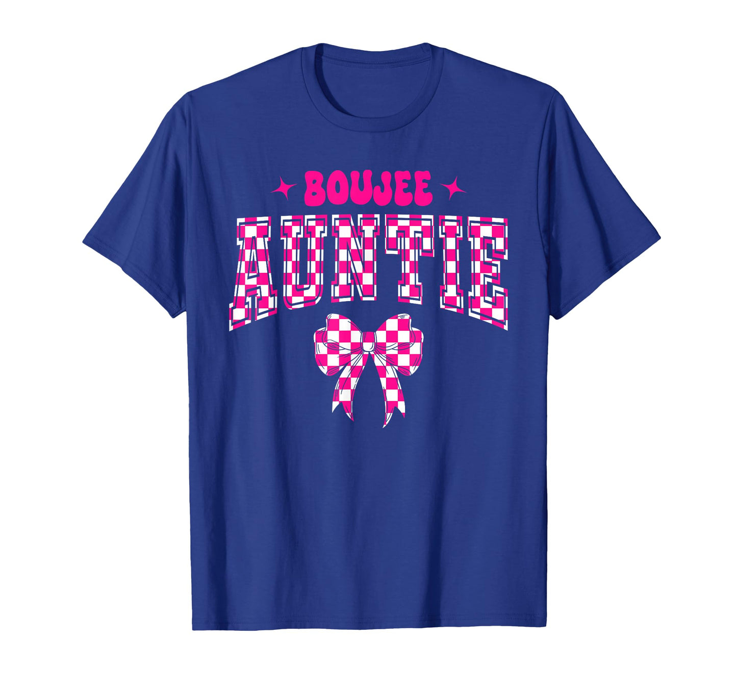 Boujee Auntie Pink Checkered Bow Birthday Family Matching T-Shirt