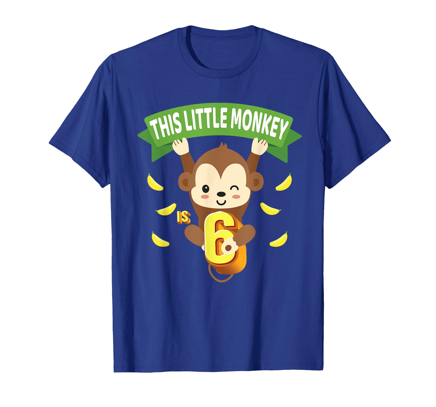 This Little Monkey Is 6 Years Old Kid 6th Birthday Monkeys T-Shirt
