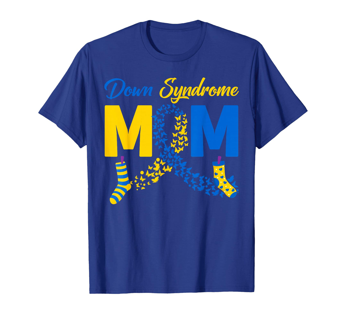Down Syndrome Mom Yellow & Blue Ribbon Proud T21 Mom Mother T-Shirt