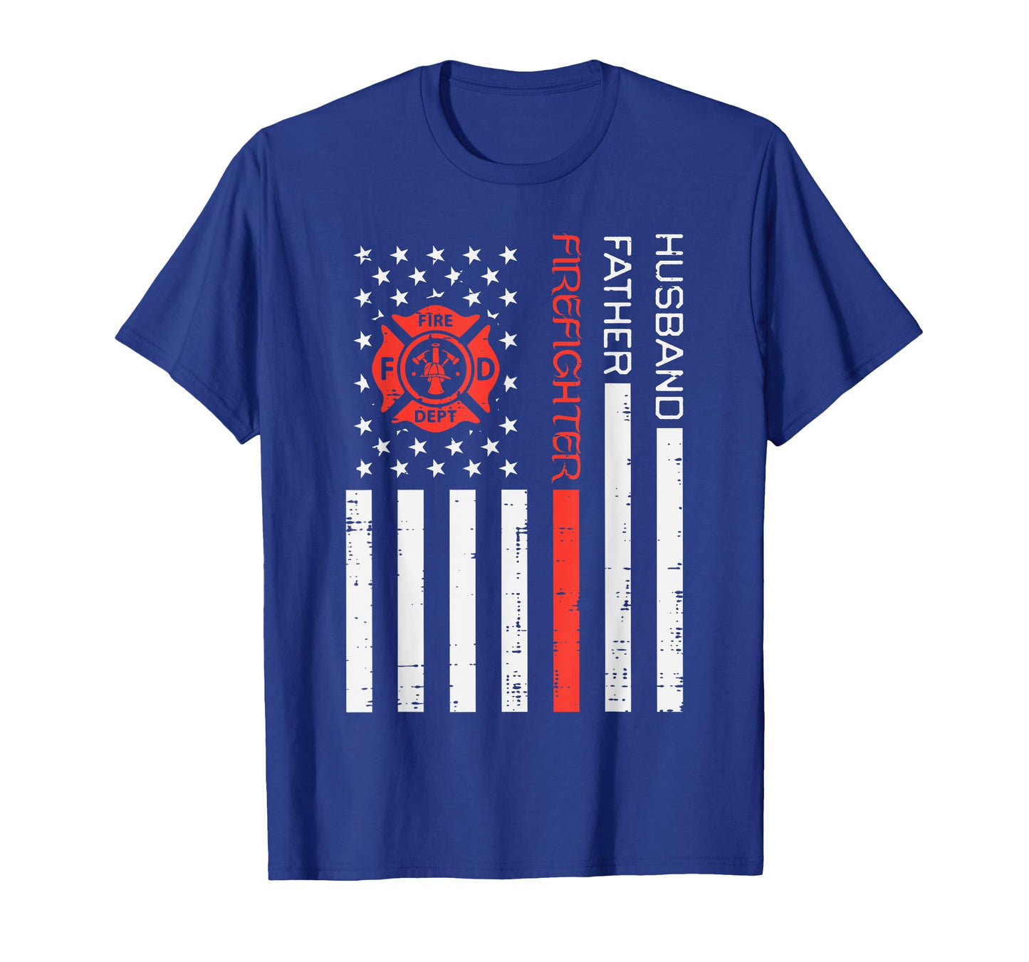 Husband Father Firefighter US Flag Red Line Fathers Day Men T-Shirt