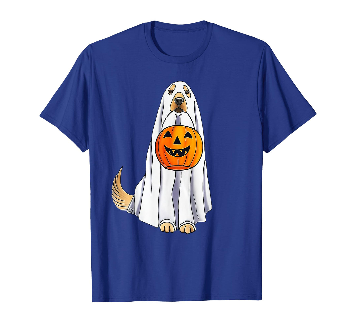 Funny Halloween Golden Retriever Dog Ghost and Pumpkin Women T-Shirt