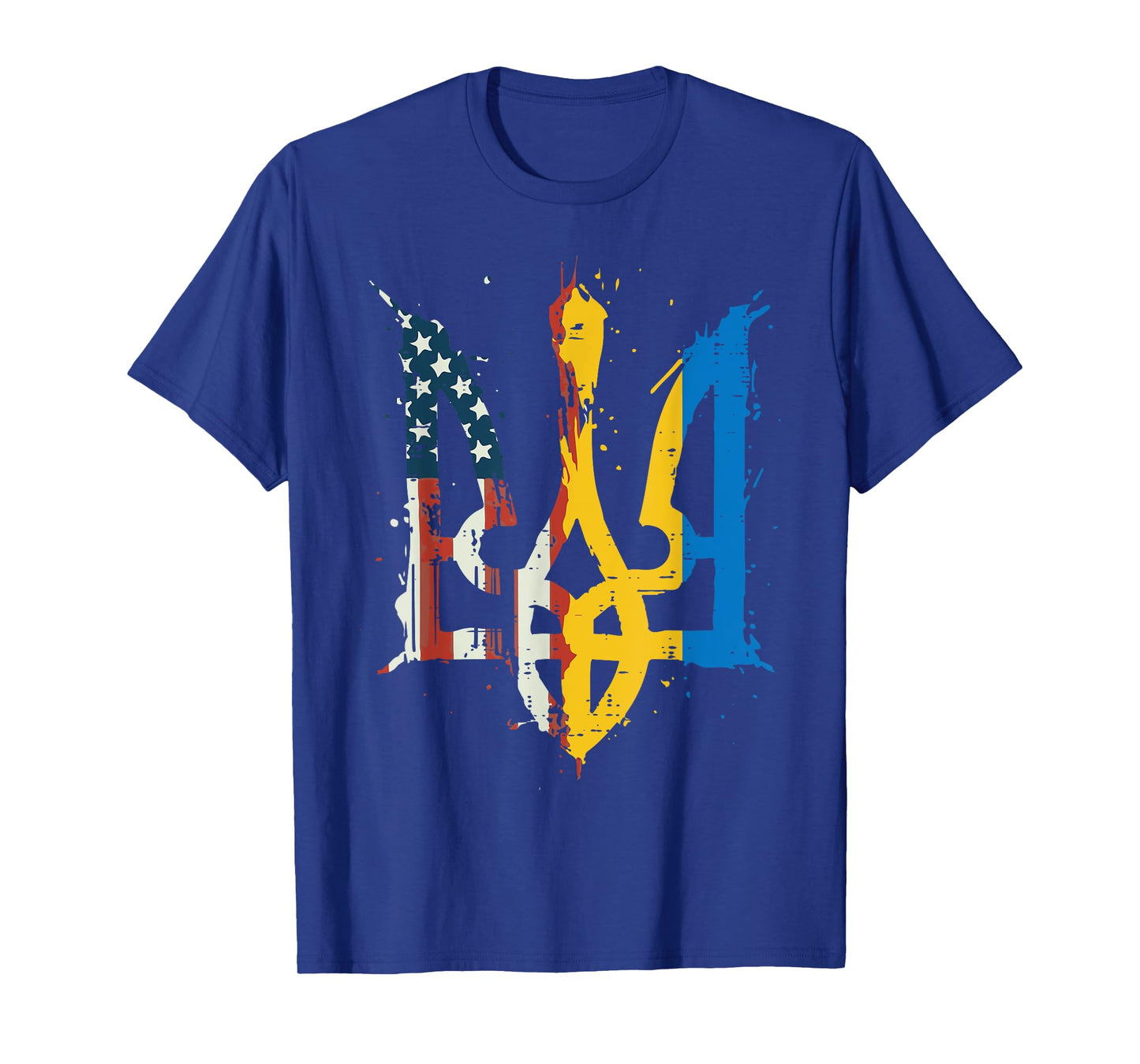 Ukraine America Flag Trident Ukrainian Tryzub Men Women Kids T-Shirt