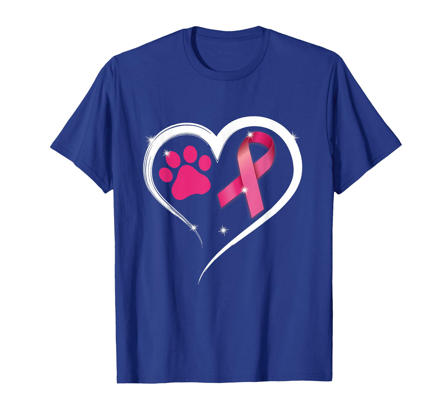 Heart Dog Paw Print Pink Ribbon Breast Cancer Awareness T-Shirt