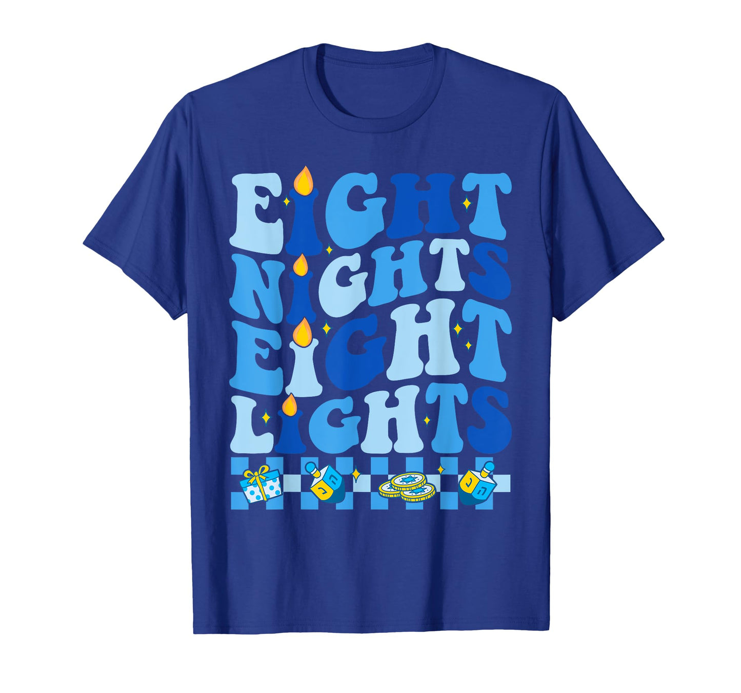 Retro Groovy Eight Nights and Eight Lights Happy Hanukkah T-Shirt