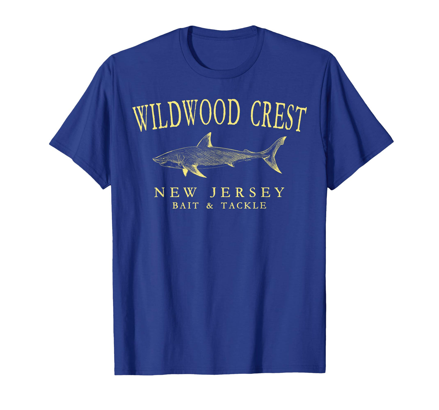 Wildwood Crest New Jersey Shark Retro Arched Yellow Letters T-Shirt
