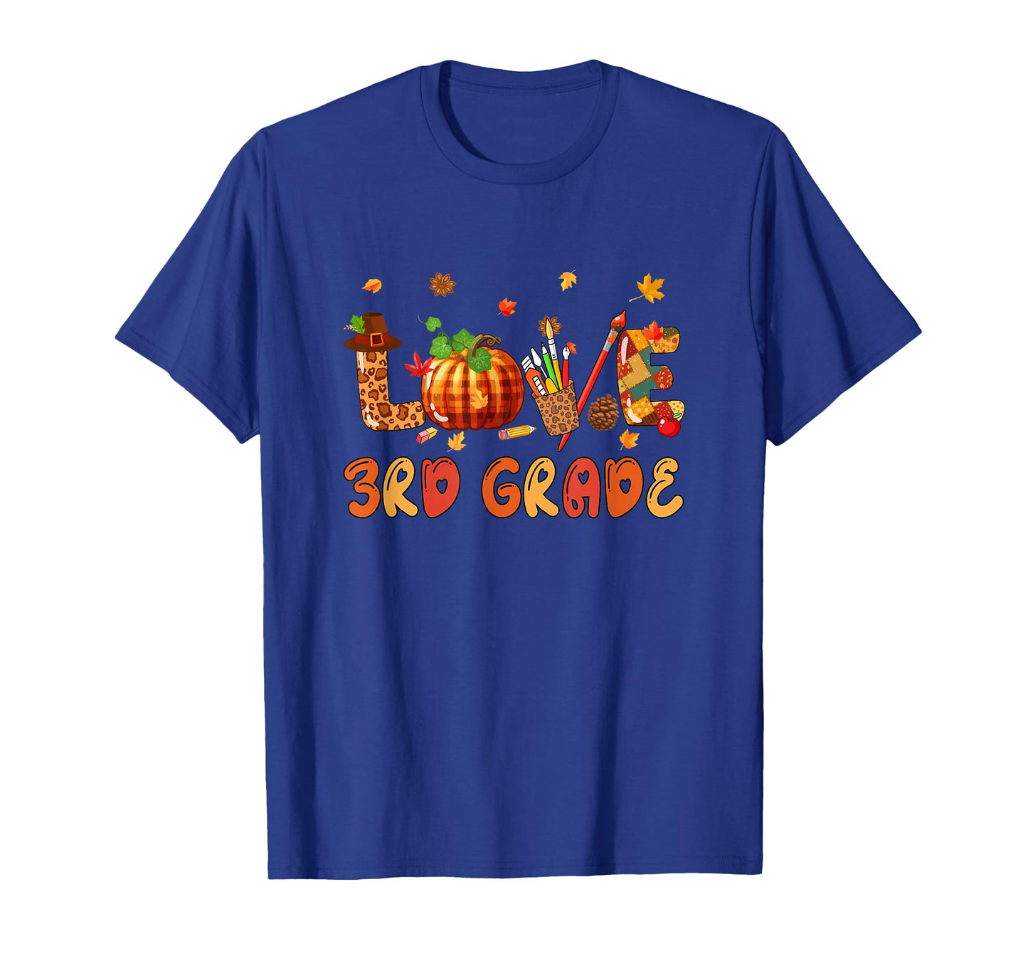 Love 3rd Grade Thanksgiving Leopard Fall Leaves Teachers T-Shirt