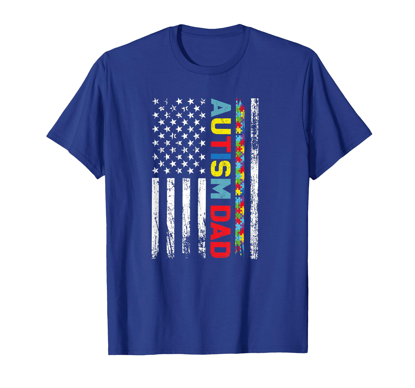 Autism Dad Fathers day Men USA America Flag Autism Awareness T-Shirt
