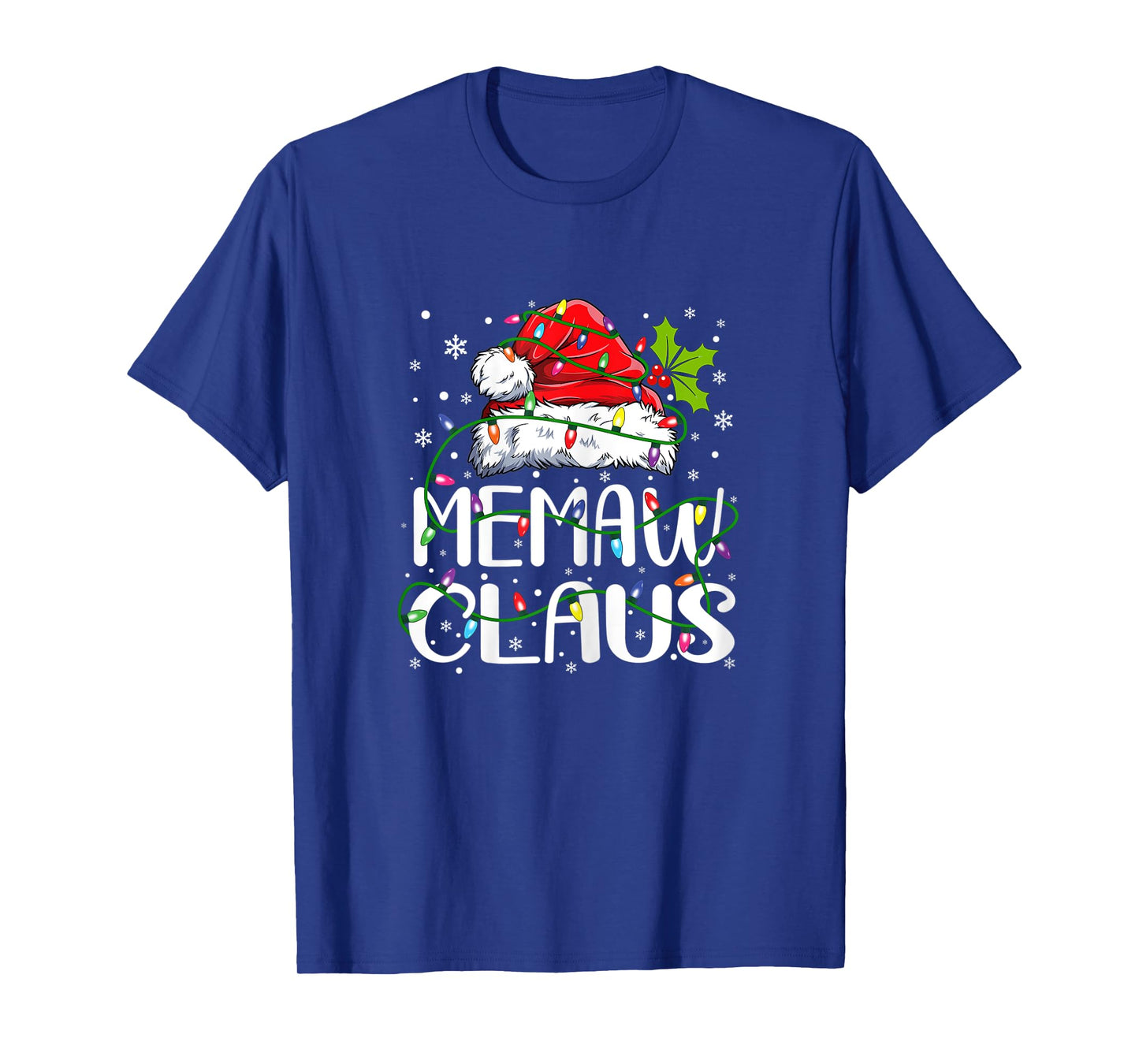 Womens Memaw Claus Christmas Santa Hat Matching Family Xmas Lights T-Shirt